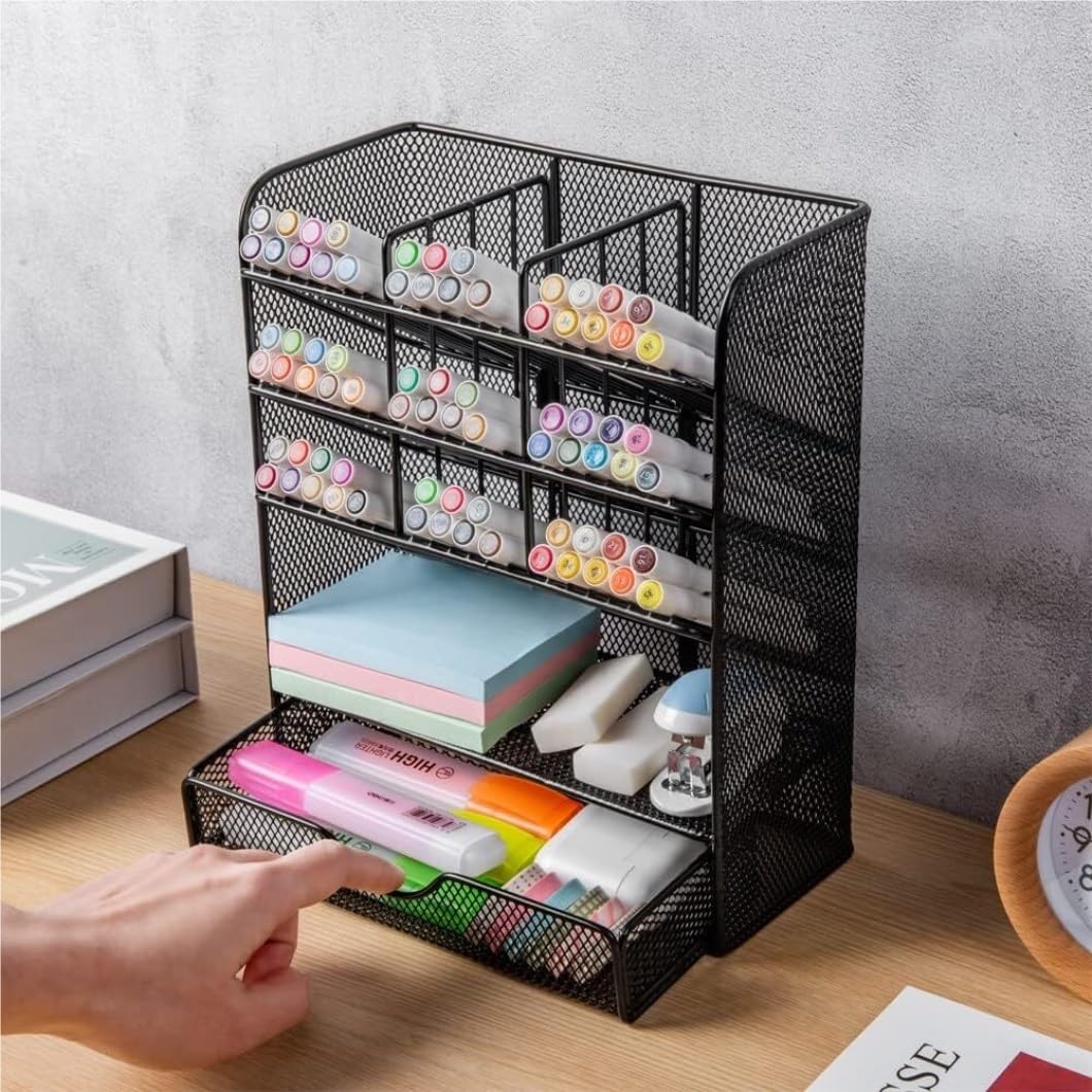 Schreibtisch Organizer Stiftehalter Schreibtisch Stifthalter Aus Metall, Stiftehalter Für Den Schreibtisch, Schreibtisch-Organizer Mit Schublade Für Schule, Zuhause, Kunstbedarf Organizer Büro ( Color