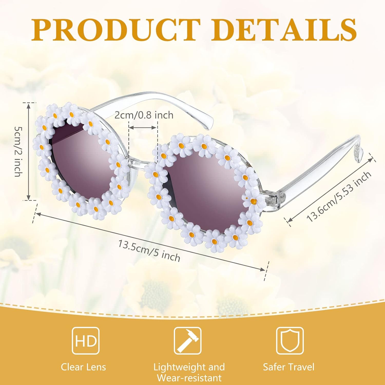 Weewooday 8 Pack Round Daisy Sunglasses Retro Flower Glasses for Women Floral Sunglasses UV 400 Protection for Outdoor Eyewear Festival Beach Party Costume Accessories - Image 2