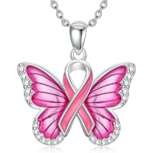 Breast Cancer Awareness Necklace 925 Sterling Silver Butterfly/Dragonfly Pink Ribbon Pendant Breast Cancer Survivor Jewelry Gift for Women