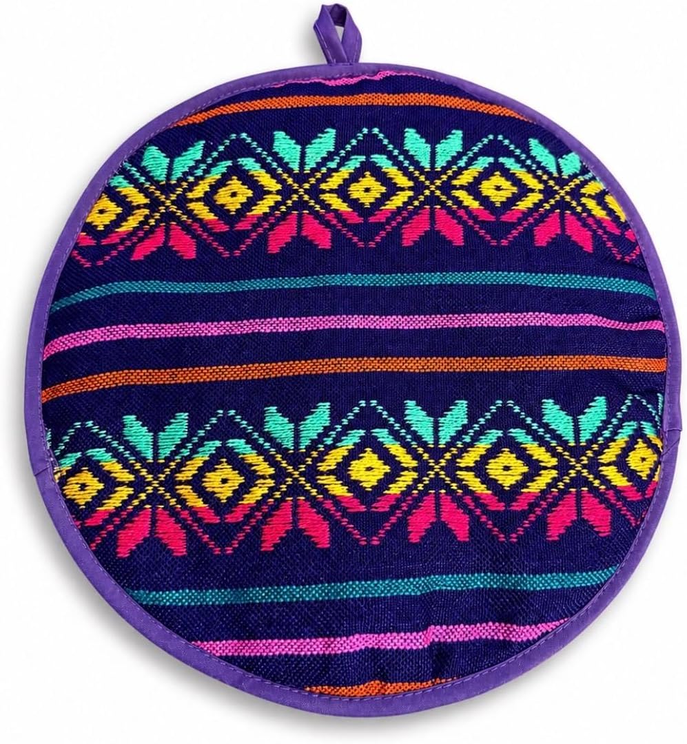 Tortilla Warmer Pouch Microwavable Insulated Cloth Pouch Embroidered fabric with beautiful vibrant colors Keeps Warm for Taco Pizza Bread Tacos Pizza Rolls Insulated Keeper (purple)