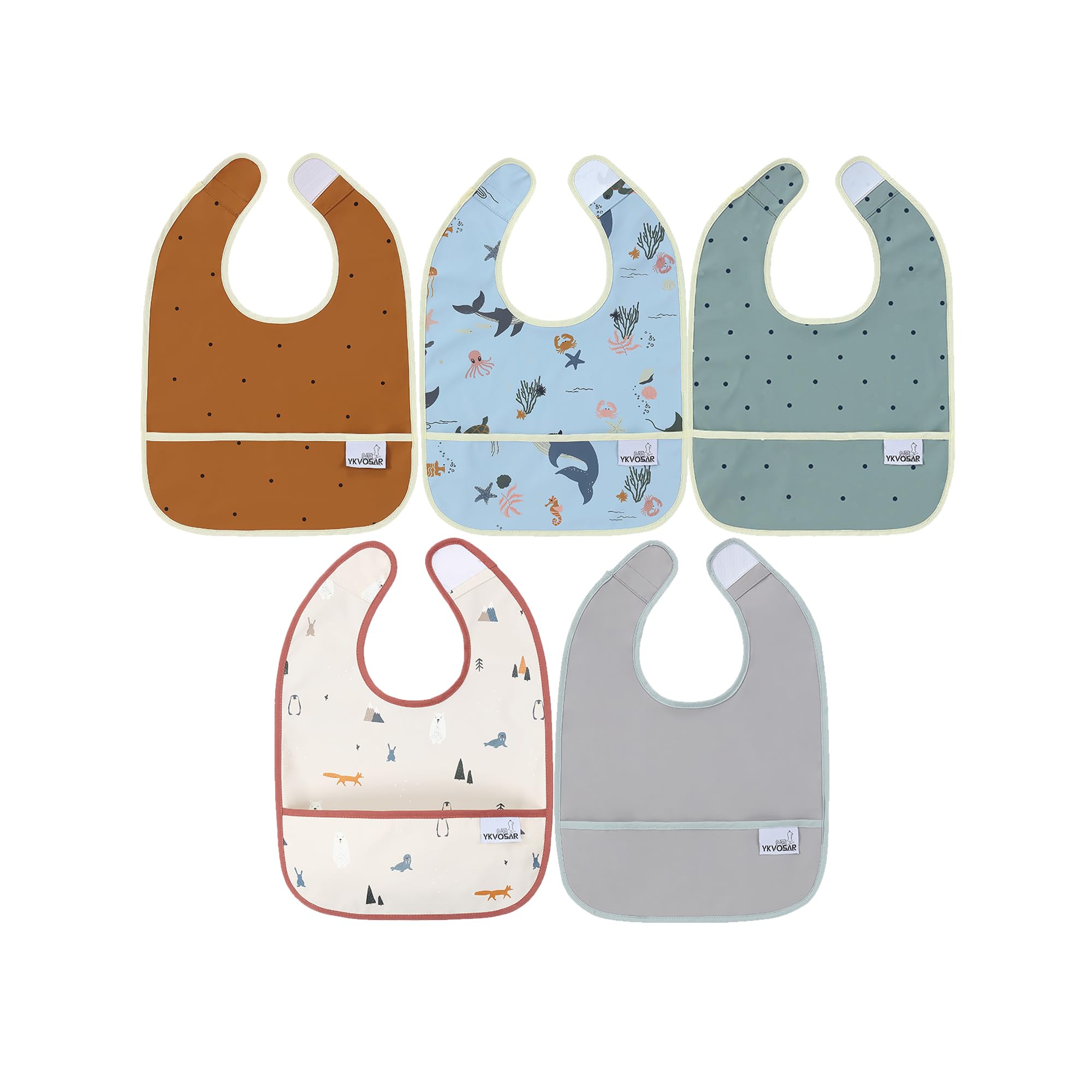 YKVOSAR Baby Bibs for Eating Waterproof Baby Bibs Baby Feeding Bibs 5 Packs Washable Baby Food Bibs 6-24 Months?Sea Animal?