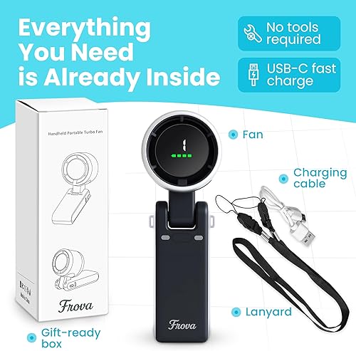 Miniatura 5 de Zephyrus - Ventilador portátil de mano, recargable USB C de 5200 mAh, silencioso de 5 velocidades, sin escobillas, tamaño de bolsillo plegable con