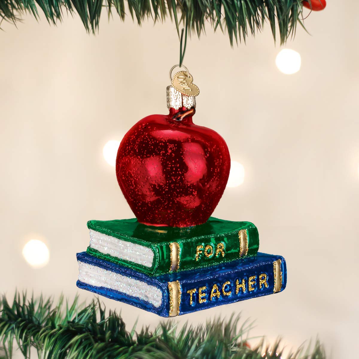 Old World Christmas Regalos para Profesores, Adornos de Vidrio soplado para árbol de Navidad, Manzana