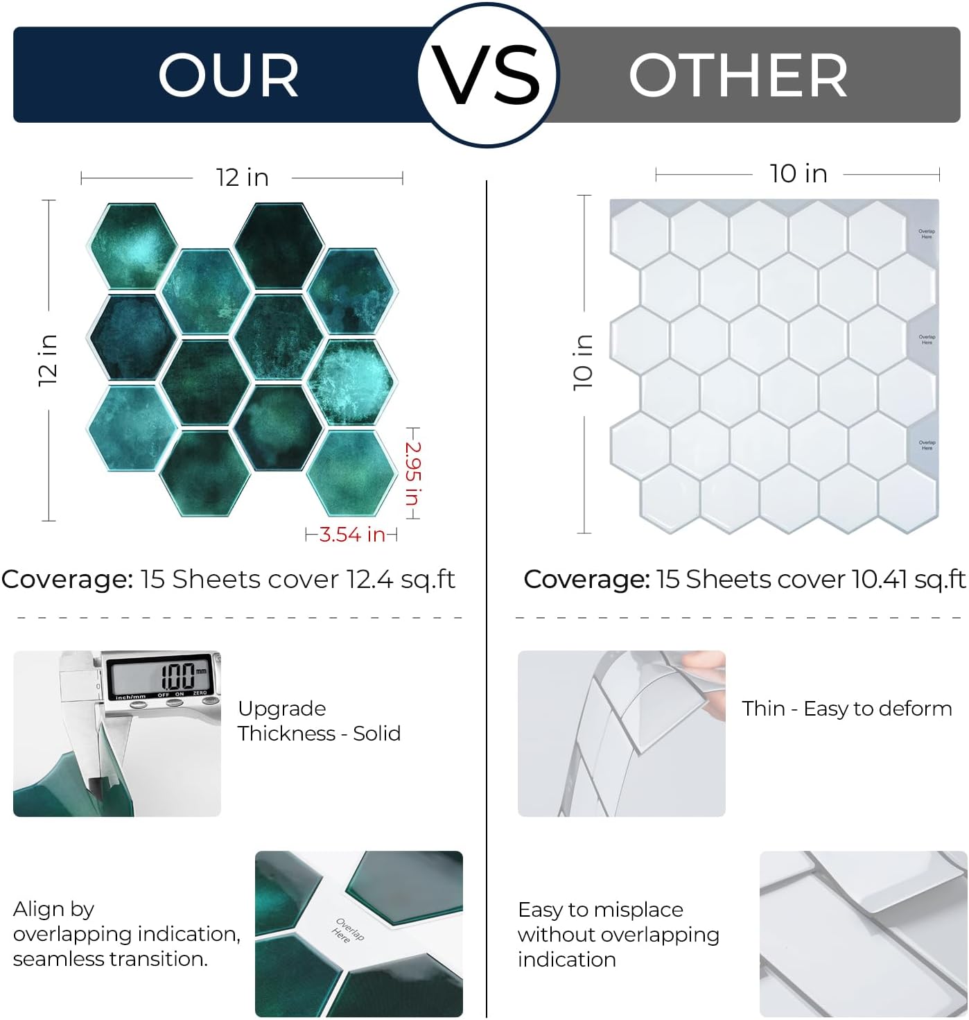 FunStick 30 Sheets Peel and Stick Tile Backsplash for Kitchen Wall 12"x12" Emerald Green Hexagon Wall Tile Stickers Self Adhesive Stick on Backsplash Tiles 3D Wall Panels for Bathroom Laundry Walls