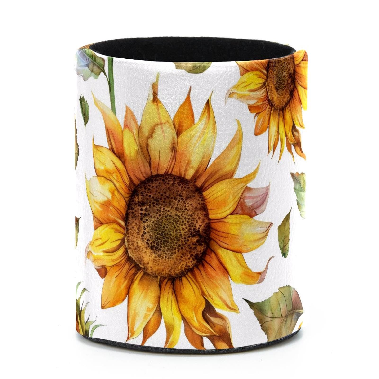 VAPOKF Round Pencil Holders for Desk, Sunflowers Pen Holders Pen Pot Makeup Brushes Storage Desktop Stationery Supplies Organiser for Home Office