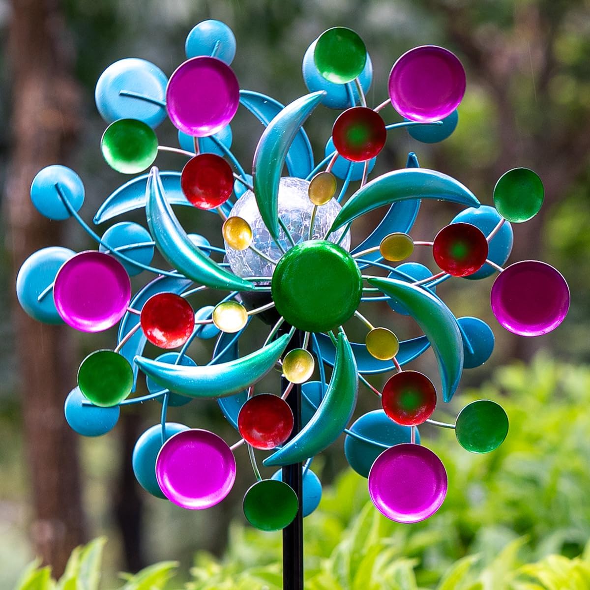 Solar Wind Spinners Outdoor - Wind Sculptures & Spinners, 60.6 Inch Windmill Kinetic Yard Art Decor with Stake, Wind Spinner for Yard and Garden Lawn Farmhouse (Circle)