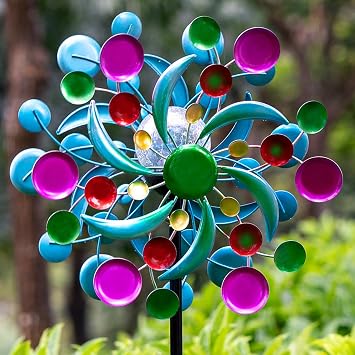 Solar Wind Spinners Outdoor - Wind Sculptures & Spinners, 60.6 Inch Windmill Kinetic Yard Art Decor with Stake, Wind Spinner for Yard and Garden Lawn Farmhouse Circle