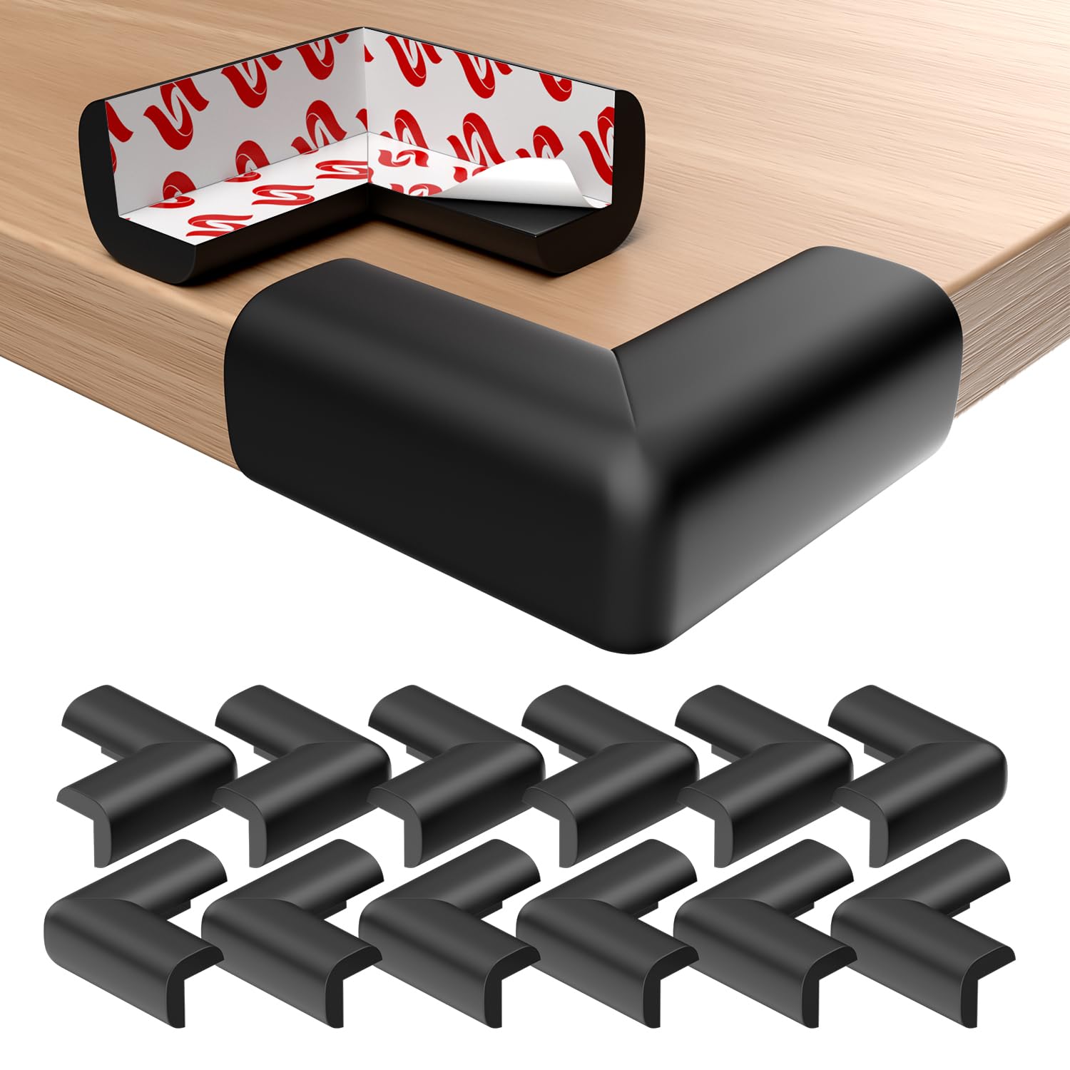 Septeamay 12 Stück Kantenschutz Baby, Eckenschutz Baby mit Stark Kleber, Selbstklebender Tischeckenschutz Kinder - Weicher Stoßschutz Schaumstoff Eckschutz für Tisch, Möbel & Scharfe Stellen, Schwarz