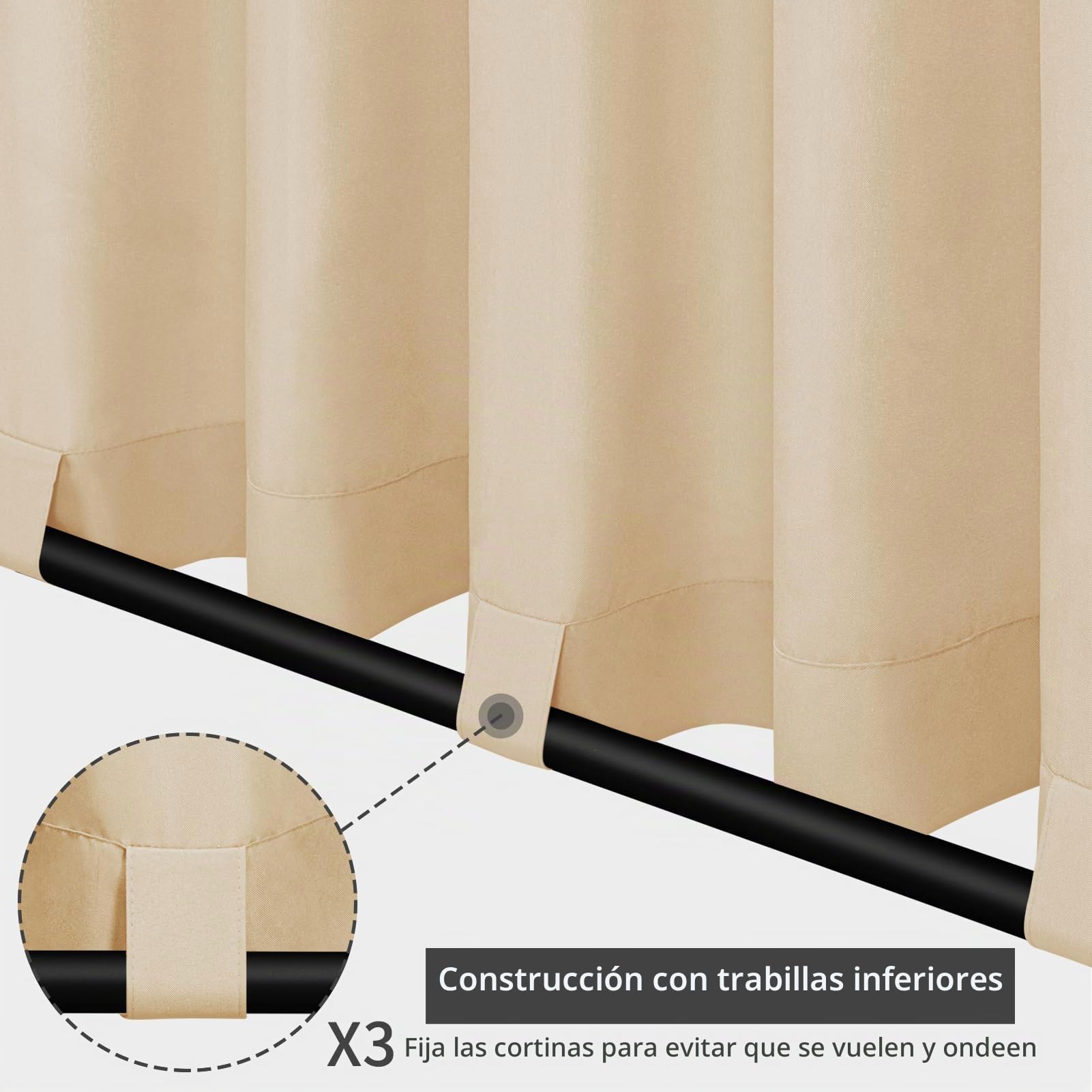Easy-Going Cortinas de patio al aire libre, con pestaña superior, resistente al viento, a la intemperie, para cabaña, porche, pérgola y cenador, cortina con pestaña inferior, 2 paneles, 54 pulgadas de