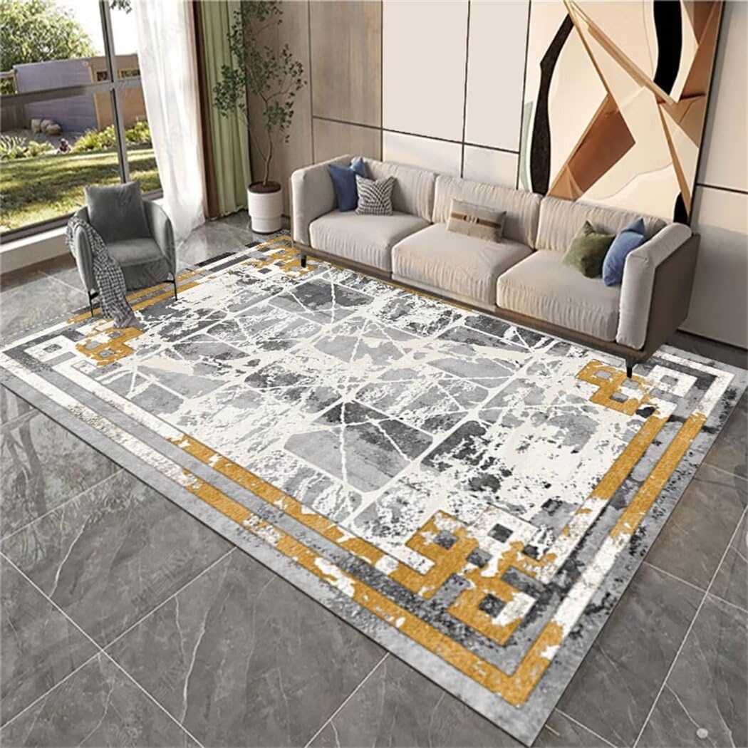 Grosser Teppich Einfaches Und Stilvolles Geometrisches Wohnzimmer Mit Kurzem Flor, Schmutzabweisend Babyzimmer Teppich Grau Flurläufer rutschfest Teppichs Schlafzimme Grosser Teppich Baby Zimm