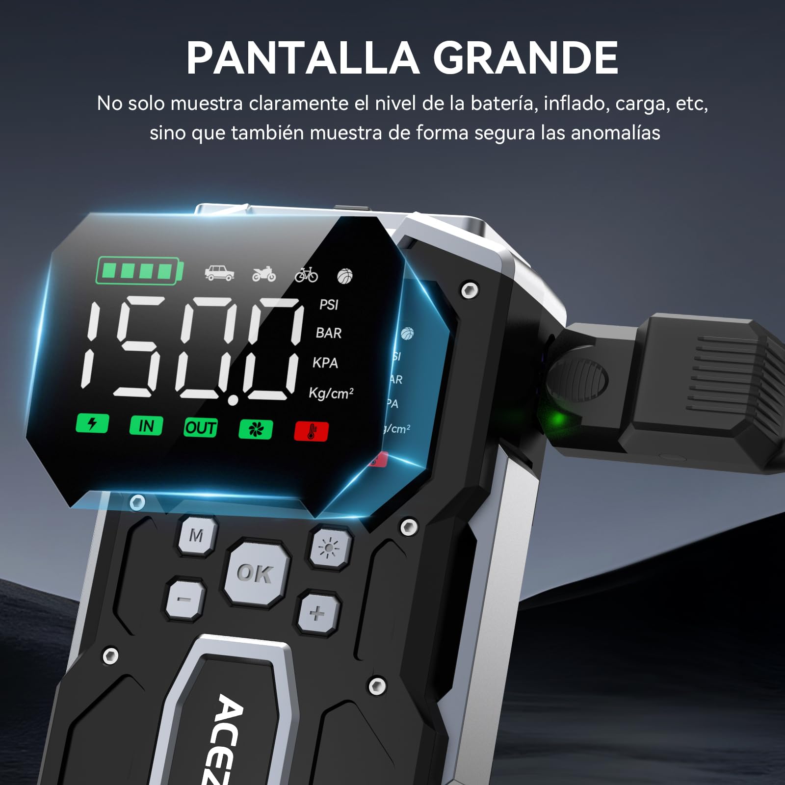 ACEZUK Arrancador de Batería de Coche 8000A, Compresor de Aire 150PSI, Arrancador de Coches para Vehículo(Toda Gasolina o 10L Diésel), 12V Jump Starter con 400-Lumen LED