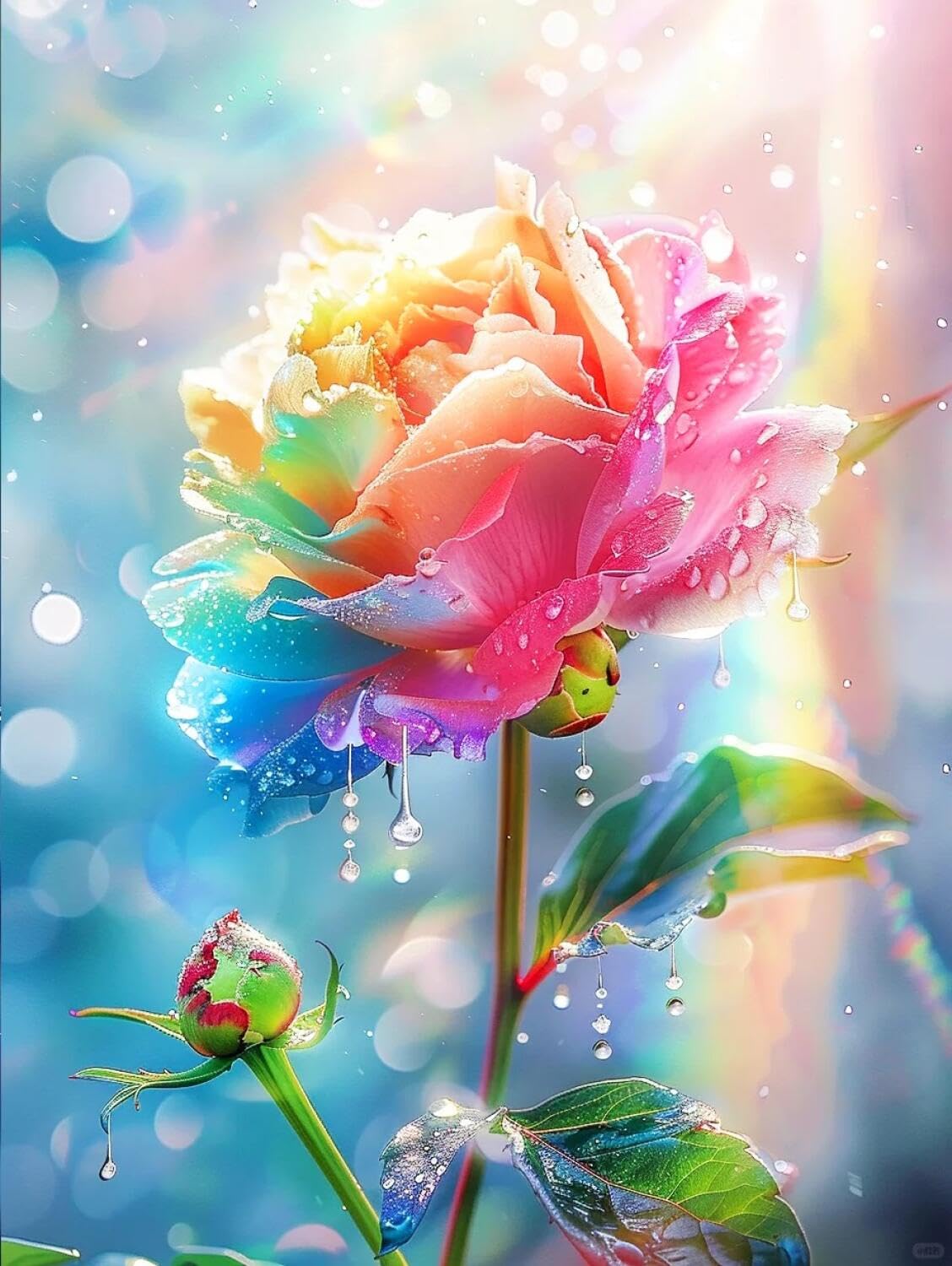 AxiangziK DIY Printed Cross Stitch Kit Colorful Peony 11CT 50x70cm