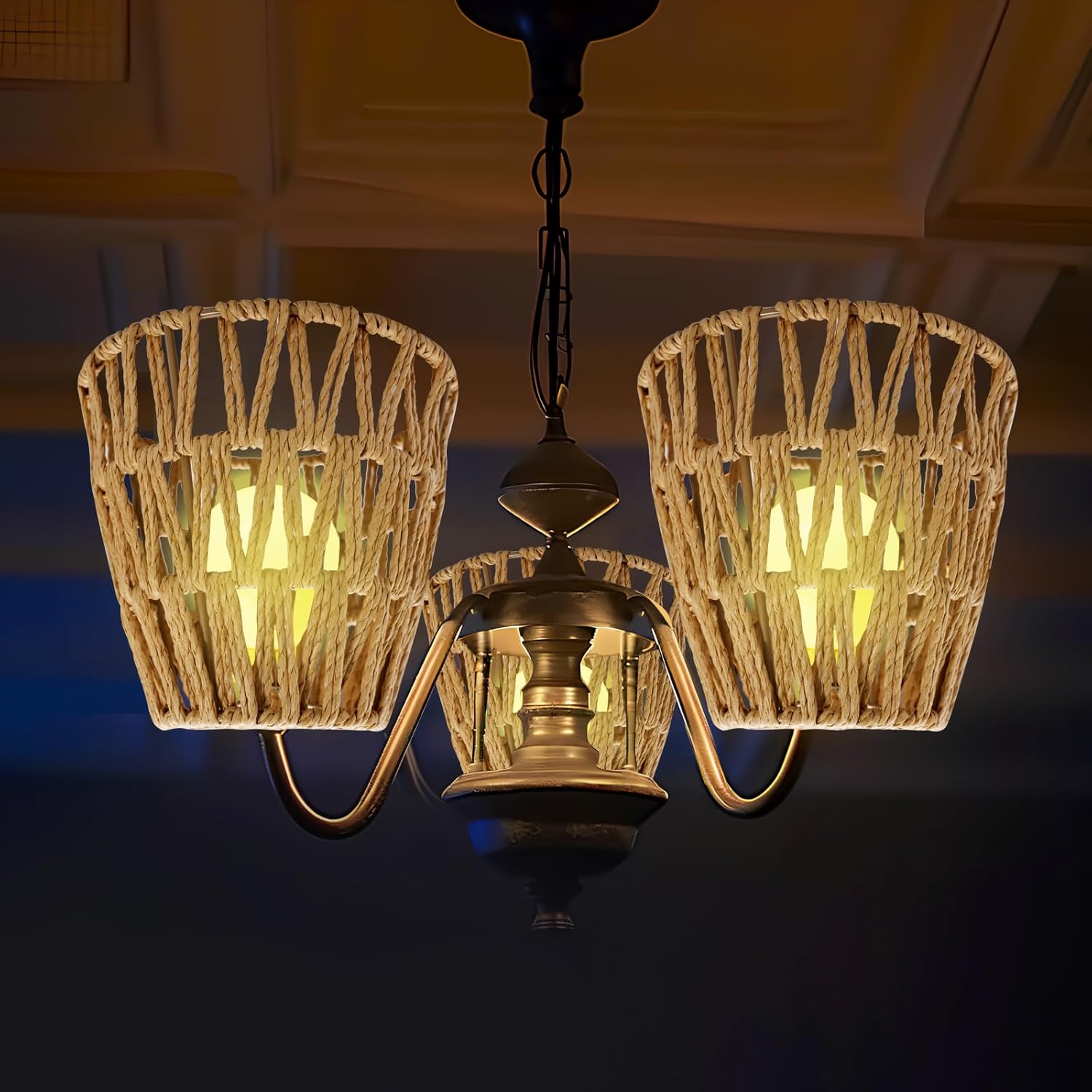 8 Pcs Small Rattan Bell Lamp Shade 5.9 x 5.7 Inch Handwoven Wicker Chandelier Barrel shades Boho Replacement Shades for Pendant, Table, Floor, and Sconce Lamps (Fitter 1.57")