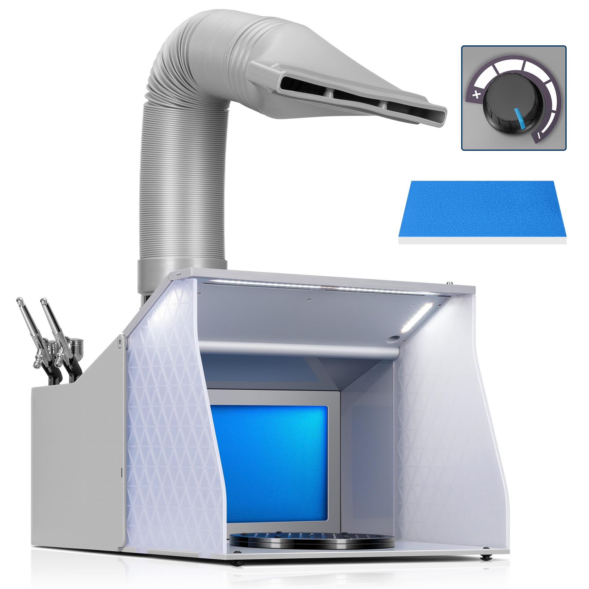 VIVOHOME Dual Fans Portable Airbrush Paint Spray Booth Kit with 4 LED Lights CRI 95, Spray Gun Racks, Turn Table and Filter Hose Airbrush Booth for Painting Model Craft