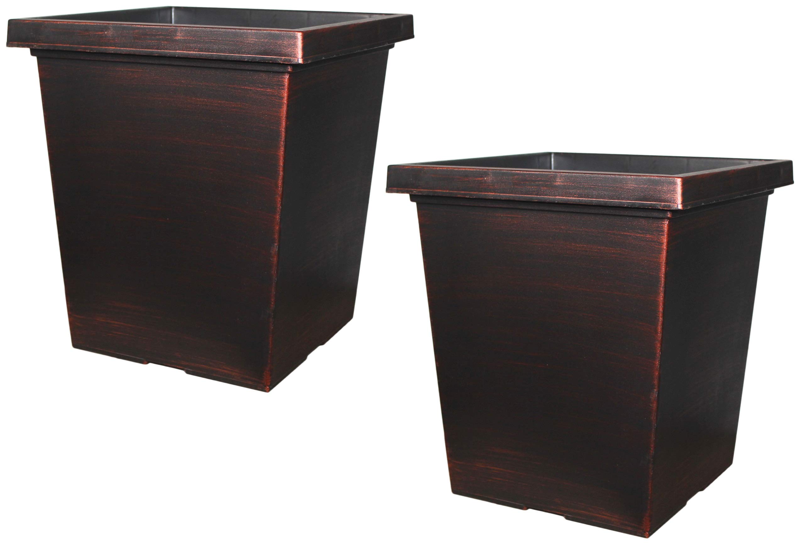Muddy Hands 2 x 43 Litre Copper Large Plant Pot Outdoor Garden Flower Tree Tall Square Plastic Planter