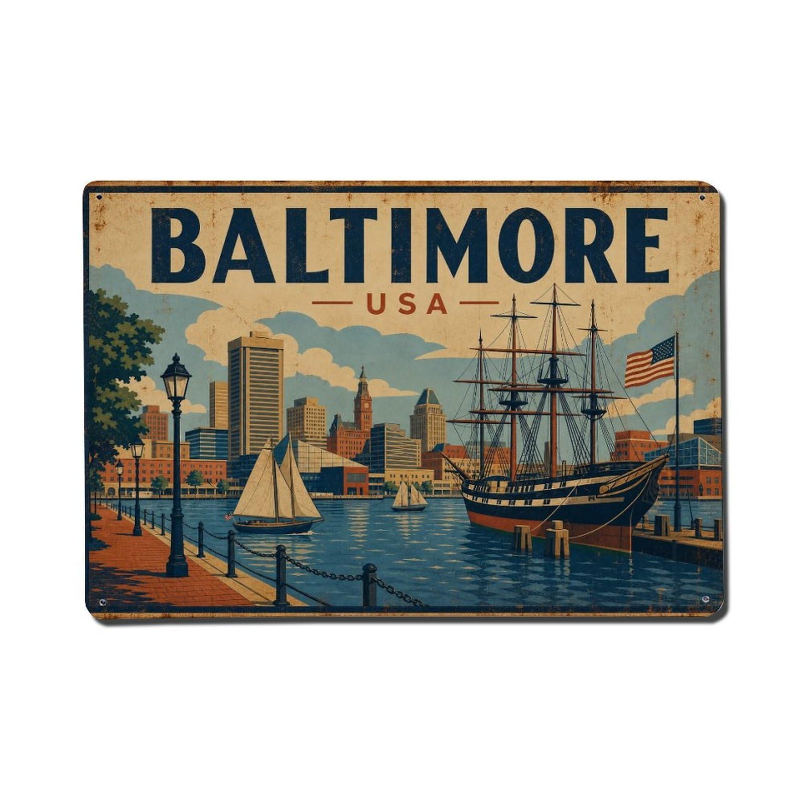 Retro Travel USA Baltimore Metal Tin Sign