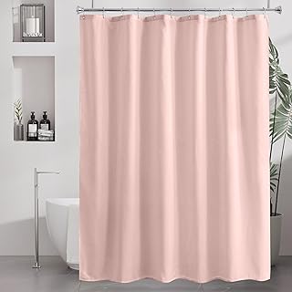 Amazer Blush Pink Shower Liner Cloth Waterproof, Soft Blush Pink Shower Curtain Liner Fabric with Weighted Stones, Washable Shower Curtain and Liner 2-in-1, 12 Grommet Holes, 72 x 72 Inches