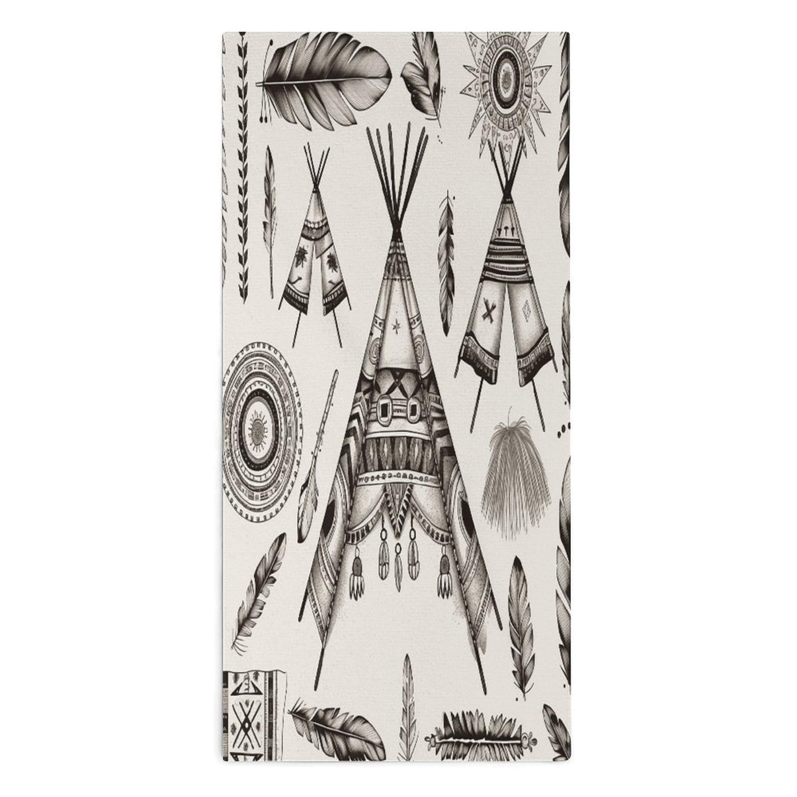 Fodpand Style Feather Head Band Teepee Tent Microfiber Towels, Decorative Bath Towel Soft & Lightweight, Hand Towels Multipurpose Use For Bathroom, Pool, Gym, Spa, And Hotel Use
