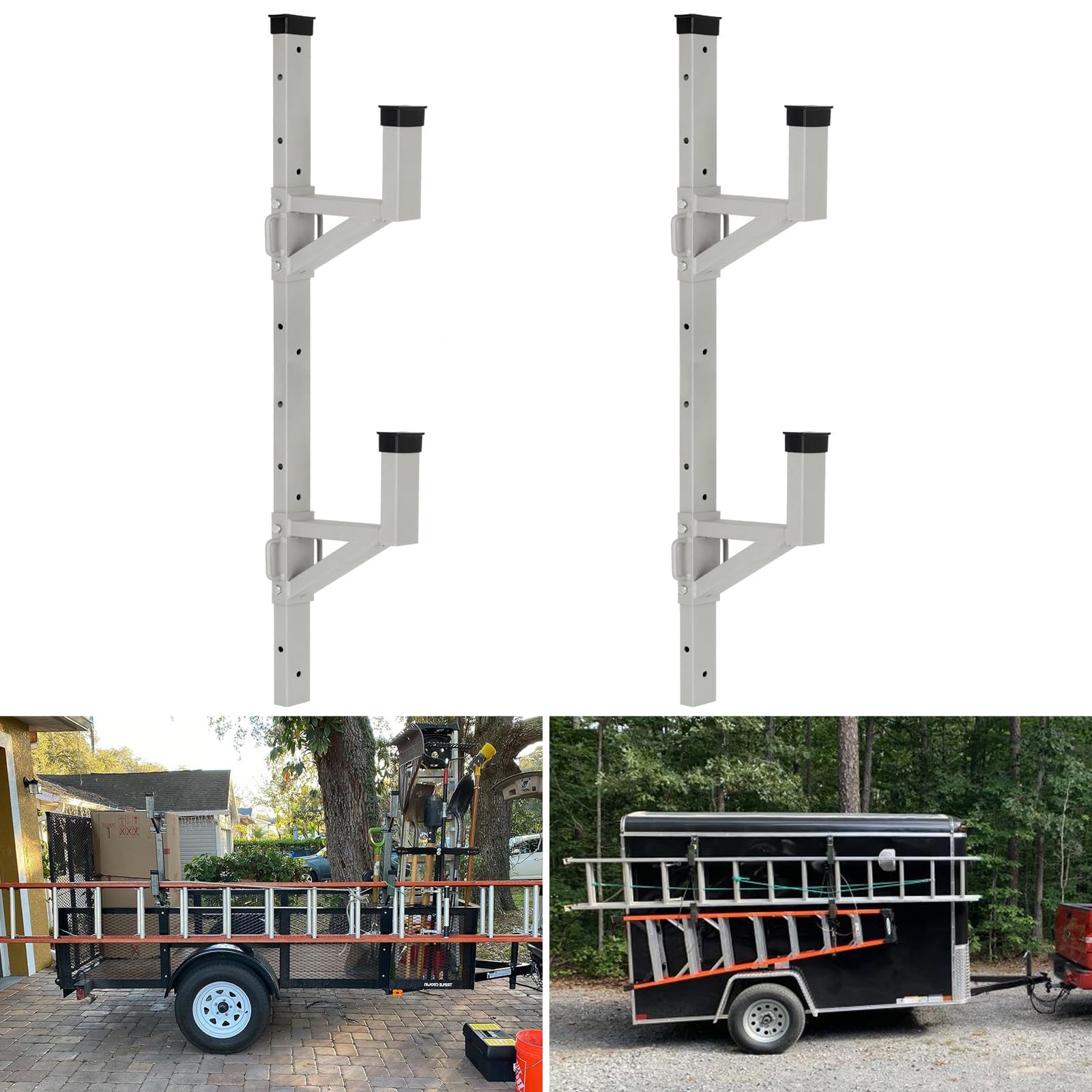 Aluminum Side Mount Trailer Ladder Rack, Lightweight Rustproof Adjustable Ladder Rack for Open and Enclosed Trailer Exterior Side Wall, 300 LBS Capacity - Carry 2 Ladder
