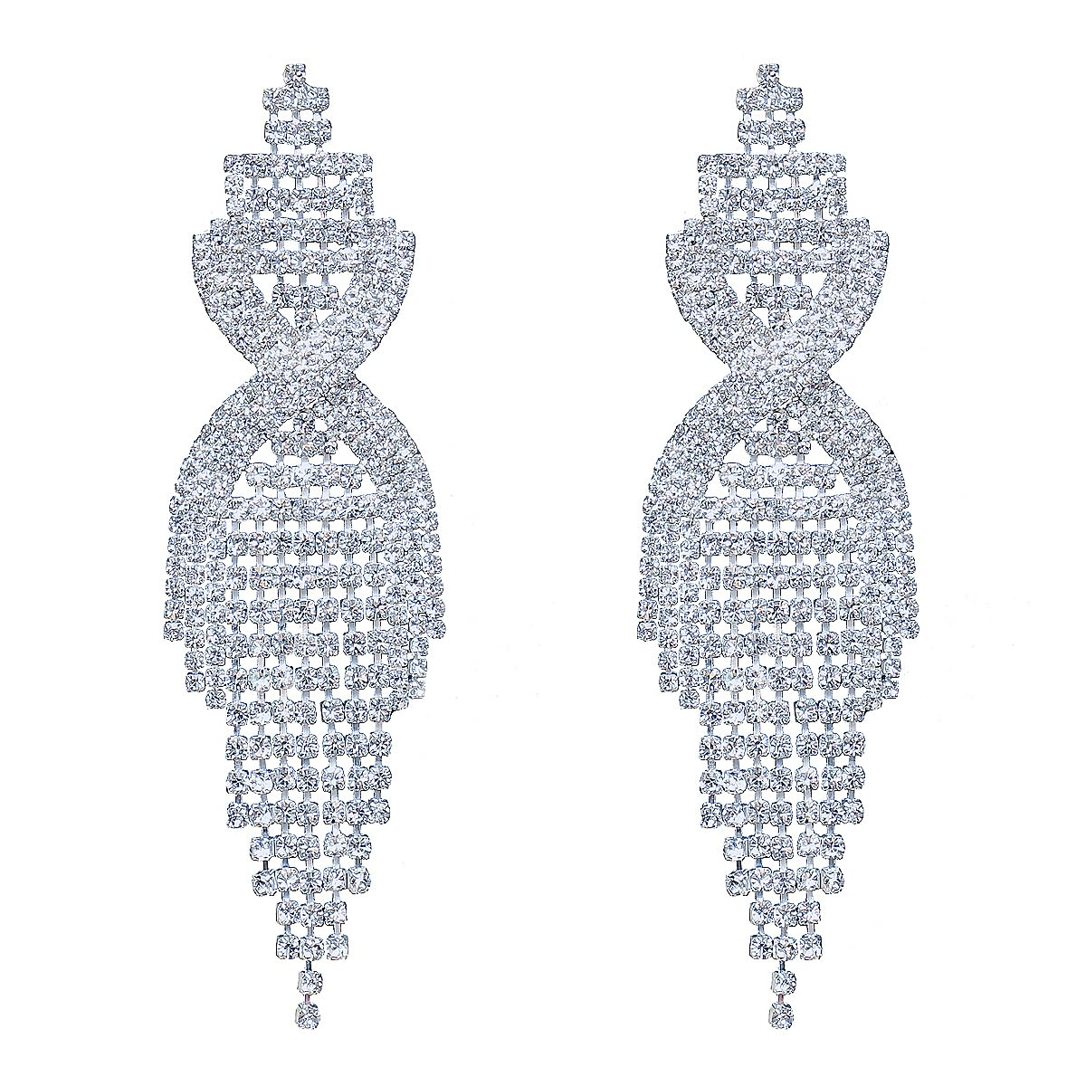 Silver Teardrop Crystal Long Tassels Dangle Earrings Sparkling Rhinestone Ladies Gifts