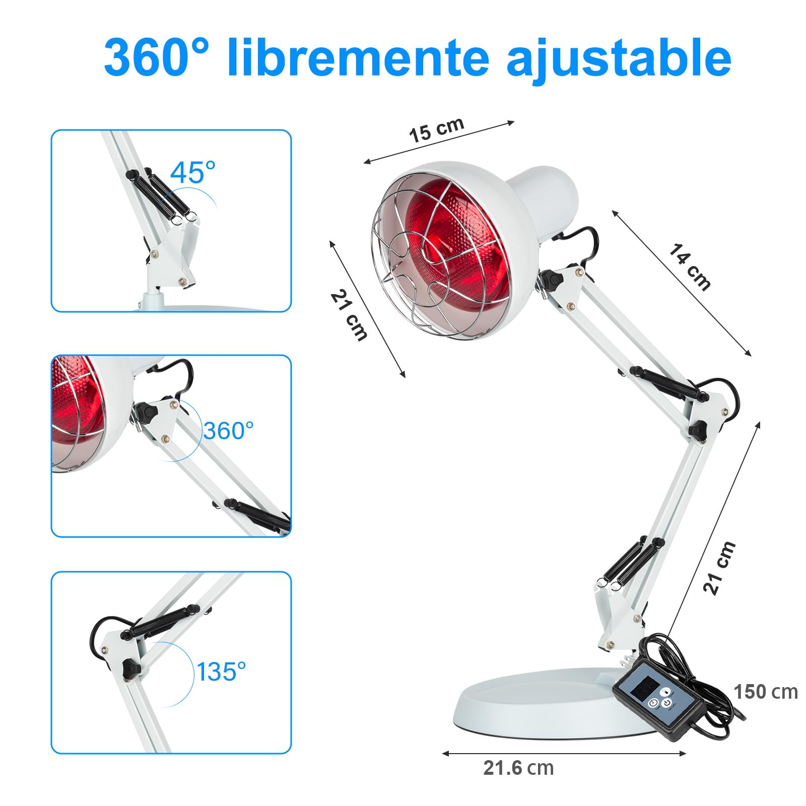 Lámpara De Luz Roja De 100 W, Lámpara De Calor Portátil De Luz Roja, 10 Niveles De Temperatura Y Temporizador De 5 A 60 Minutos, Lámpara De Calor De Para Uso Doméstico Con Temporizador Y Base
