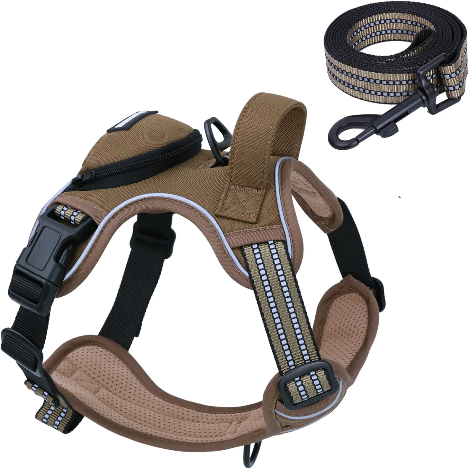 No Pull Dog Harness for Small Dogs, Adjustable No Choke Pet Vest with Dog Leash Fit Smart Reflective Pet Walking Harness for Training Easy Control Soft Handle Brown S No Pull Dog Harness for Small Dogs, Adjustable No Choke Pet Vest with Dog Leash Fit Smart Reflective Pet Walking Harness for Training Easy Control Soft Handle Brown S