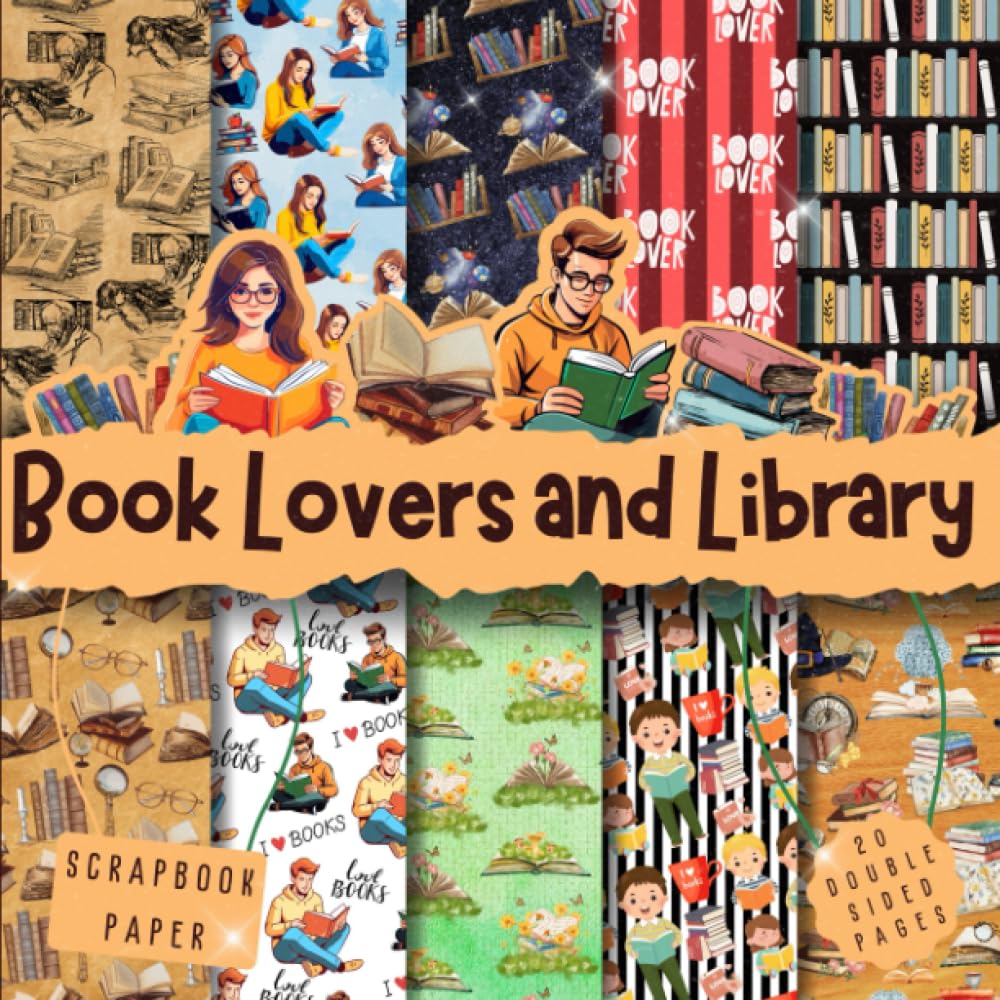 Book Lovers and Library scrapbook paper, 8.5x8.5, 10 Designs, 20 Double-Sided Sheets: Scrapbooking Paper for Junk Journals, Decorative craft Paper for ... & Mixed Media, Origami, Collage & Card Making