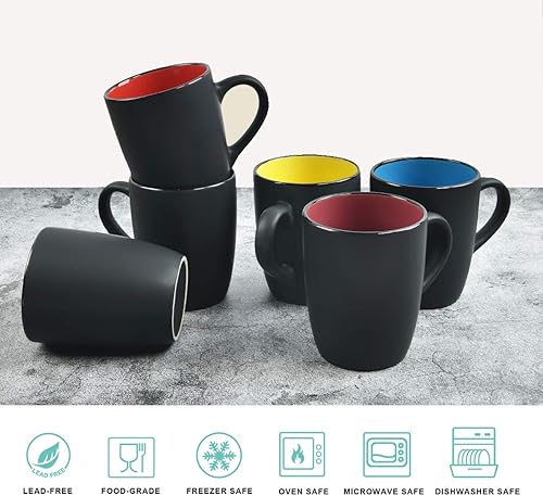 Miniatura 4 de Lifecapido Taza de café de cerámica, 1 paquete de taza de café grande, taza de café de restaurante de 16 onzas con asa, taza de porcelana negra para