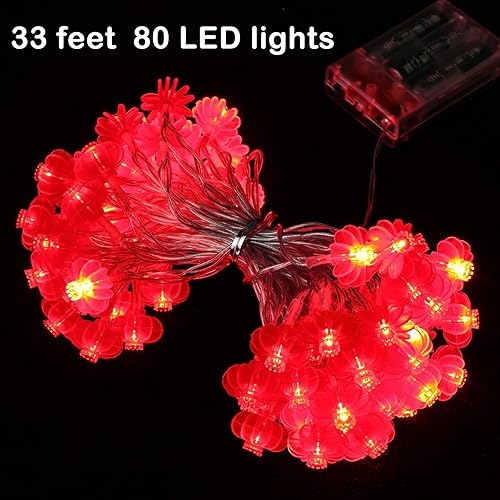 Miniatura 2 de Mudder Guirnalda de 80 linternas LED rojas colgantes de 33 pies, luces de Año Nuevo chino, funciona con pilas, decoración de hadas para festivales