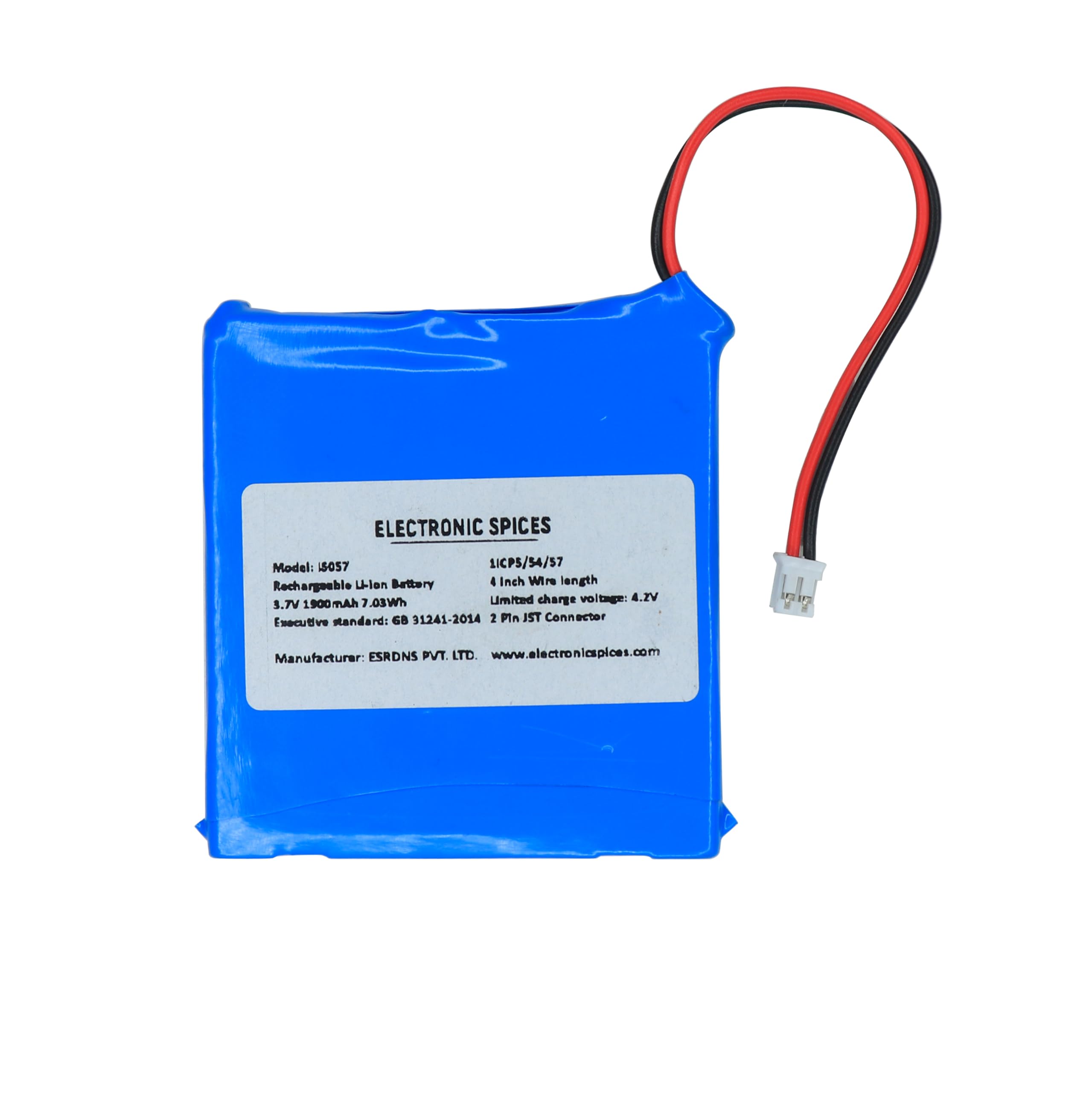 Electronic Spices 3.7V 1900 mAh Rechargeable Li-ion Battery with JST Connector