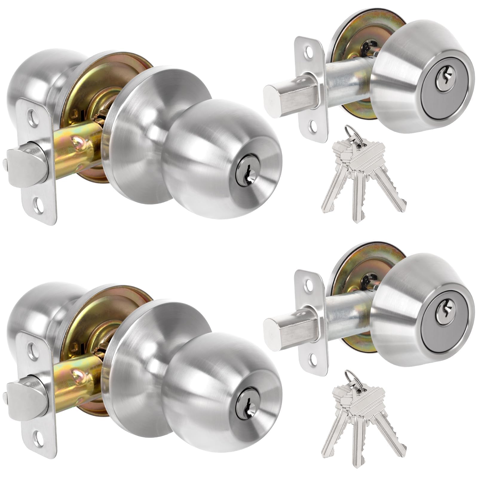 Keyed Door Lock Set - Satin Nickel Front Door Lock -9