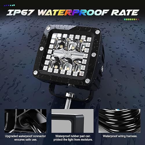 Miniatura 8 de 4P 3X3 LED Cube BlancoÁmbar Pods Spot Strobe Pods con Chaser RGB Halo 16 colores sólidos más de 92 modos intermitentes Offroad antiniebla luces