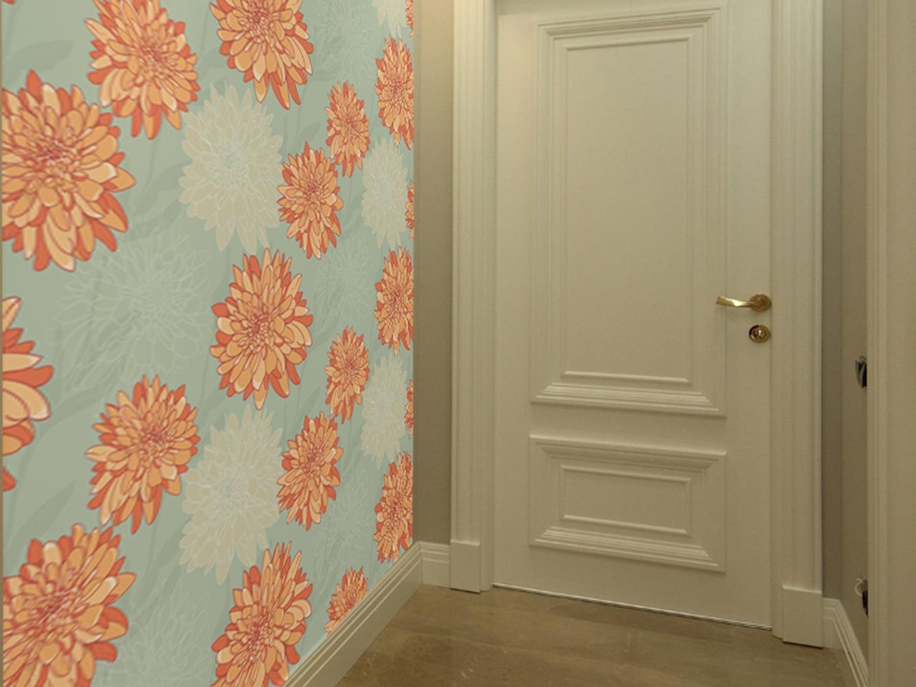 Cenefa Vertical Autocollant en vinyle et papier peint Motif fleurs oranges Cenefa Vertical pour murs Vinyle décoratif Cenefa Plusieurs dimensions Papier peint Décoration Salle à manger, Salons,
