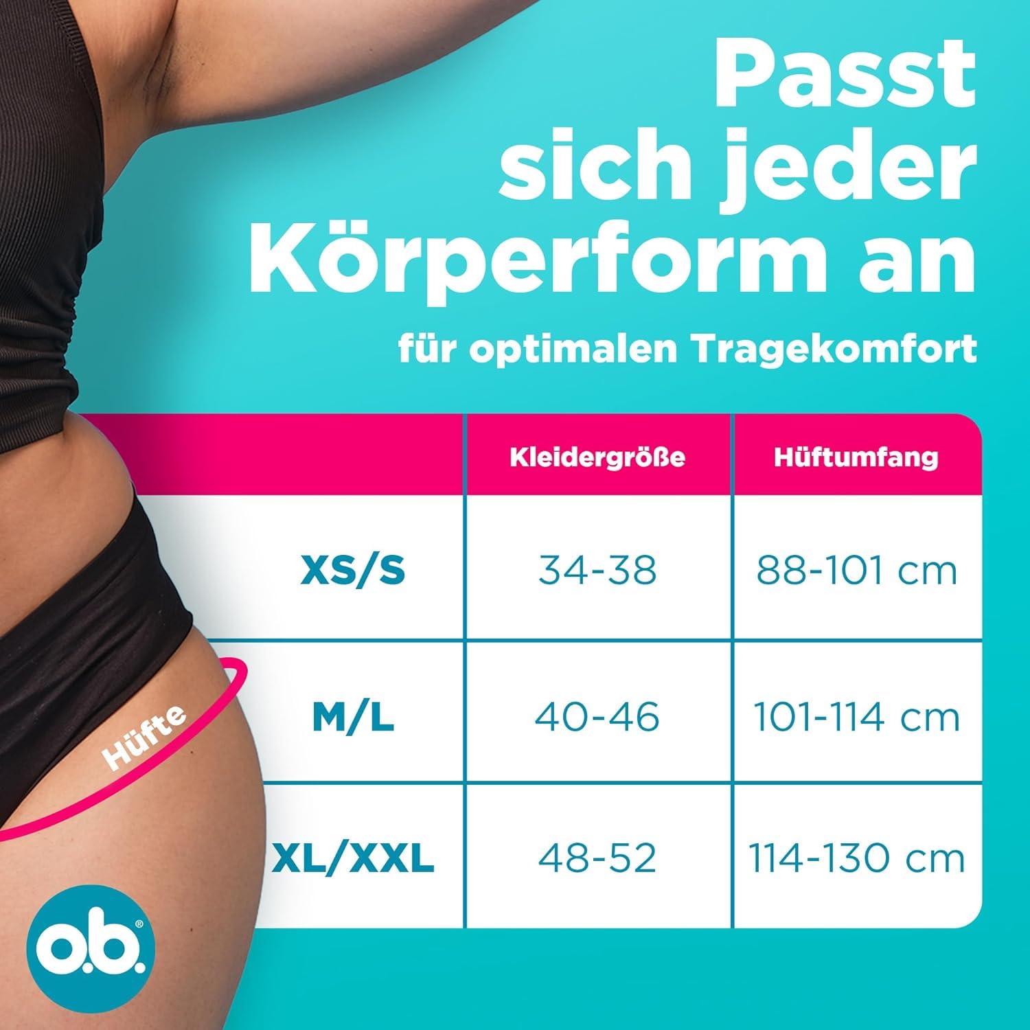 o.b. Periodenslip Größe XL/XXL, wiederverwendbare Periodenunterwäsche bei starker Periode, Menstruationsunterwäsche für bis zu 12 Stunden Auslaufschutz, auch erhältlich in den Größen XS/S, M/L