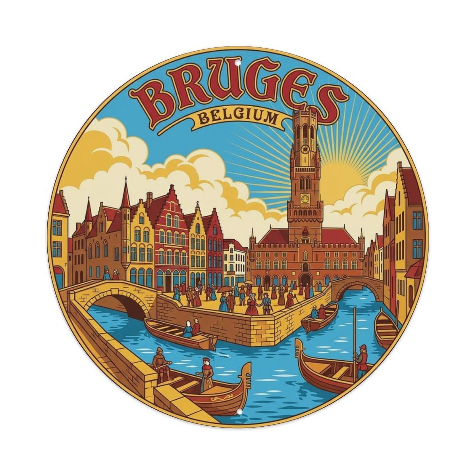 Bruges Belgium Retro Travel Destination Landmark Metal Tin Sign