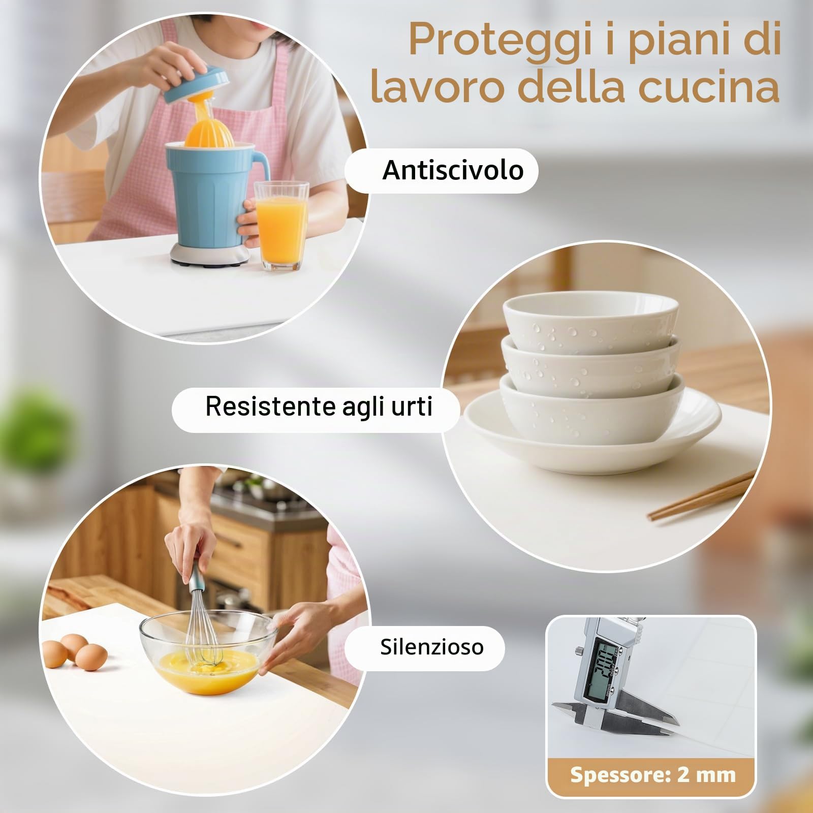 Toski Tappetino Silicone, 60x40 cm Sottopentola Silicone, Impermeabile e Antiscivolo Tappeto Scrivania, Tappetino Macchina Caffe, Tappetini Resistente al Calore per Piano di Lavoro Cucina, Bianco