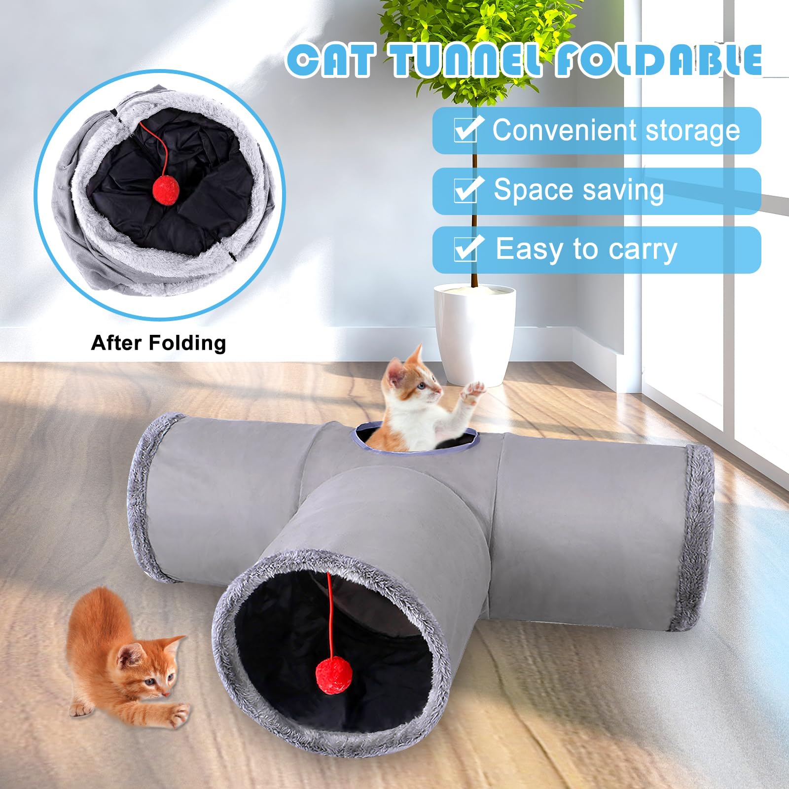 Katzentunnel,2 Stücke Katzenspielzeug Tunnel,3 Wege,S-Förmig,Katzen Tunnel Labyrinth,Katzen Spieltunnel Spielsachen Für Katzen, Kaninchen Und Kleintiere(Blau,Grau)