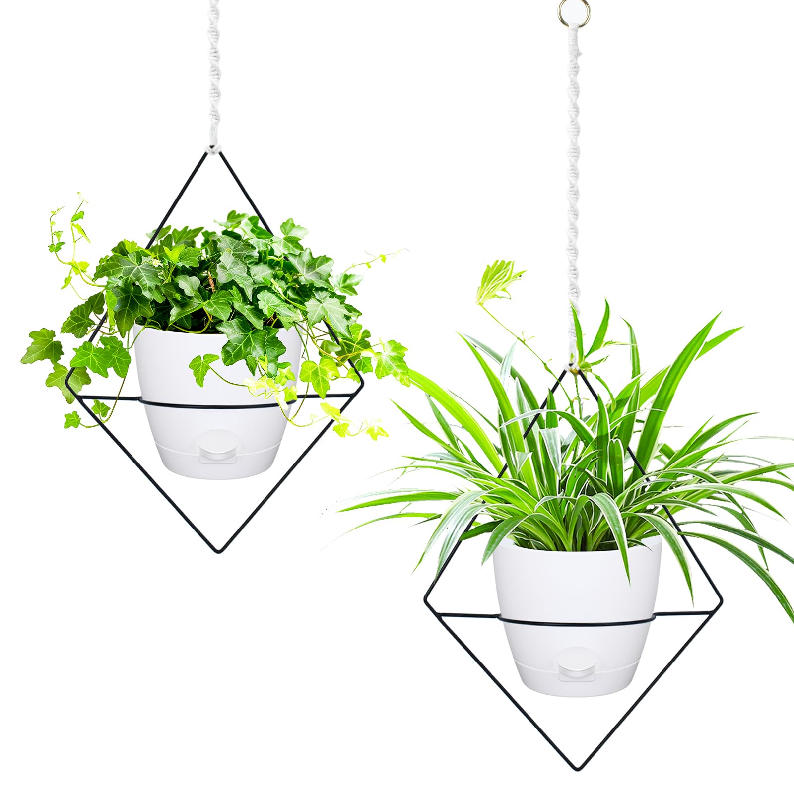 Koalaime Hanging Planters for Indoor Plants, 2 Set Self Watering Hanging Flower Pots, Modern Hanging Plant Baskets with Metal Plant Holder & 6.5 Inch