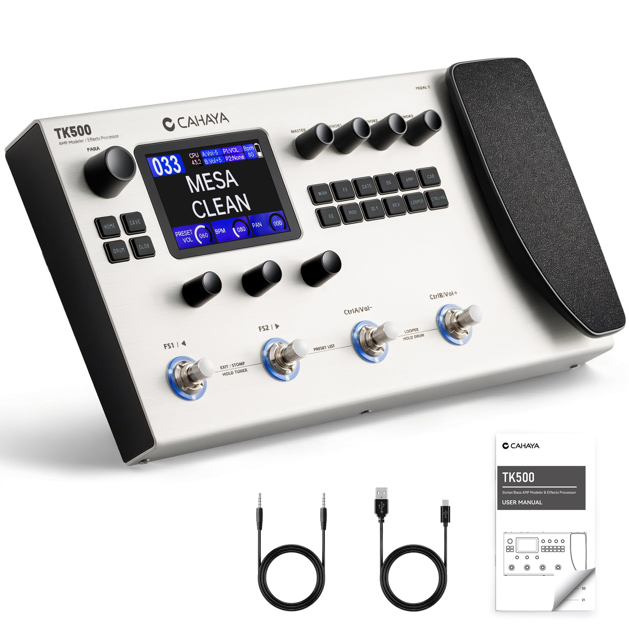 CAHAYA Pedaliera per chitarra multieffetti: qualità professionale con 320 effetti, 120 modelli di amplificatori, simulazioni di cabinet Looper IR, processore multi effetto, pedaliera per chitarra