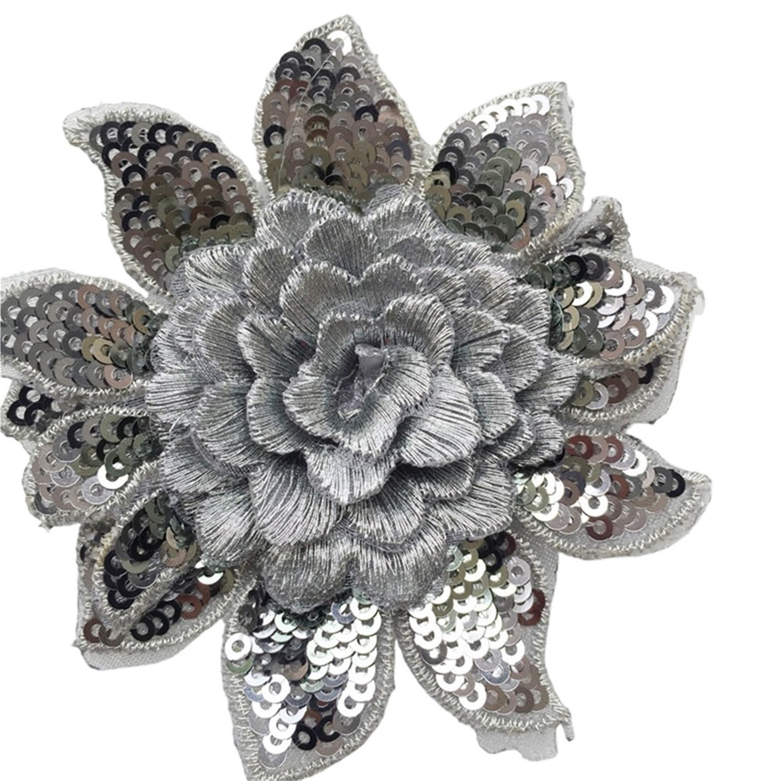 Wtaxbh N061 Grey Iron On Patches 10Pcs Lace Applique Sequins Embroidery 3D Flowers Sew-On Patches Diy Wedding Dress Clothes Decor Sewing Supplies 8Cm(N061 Grey)