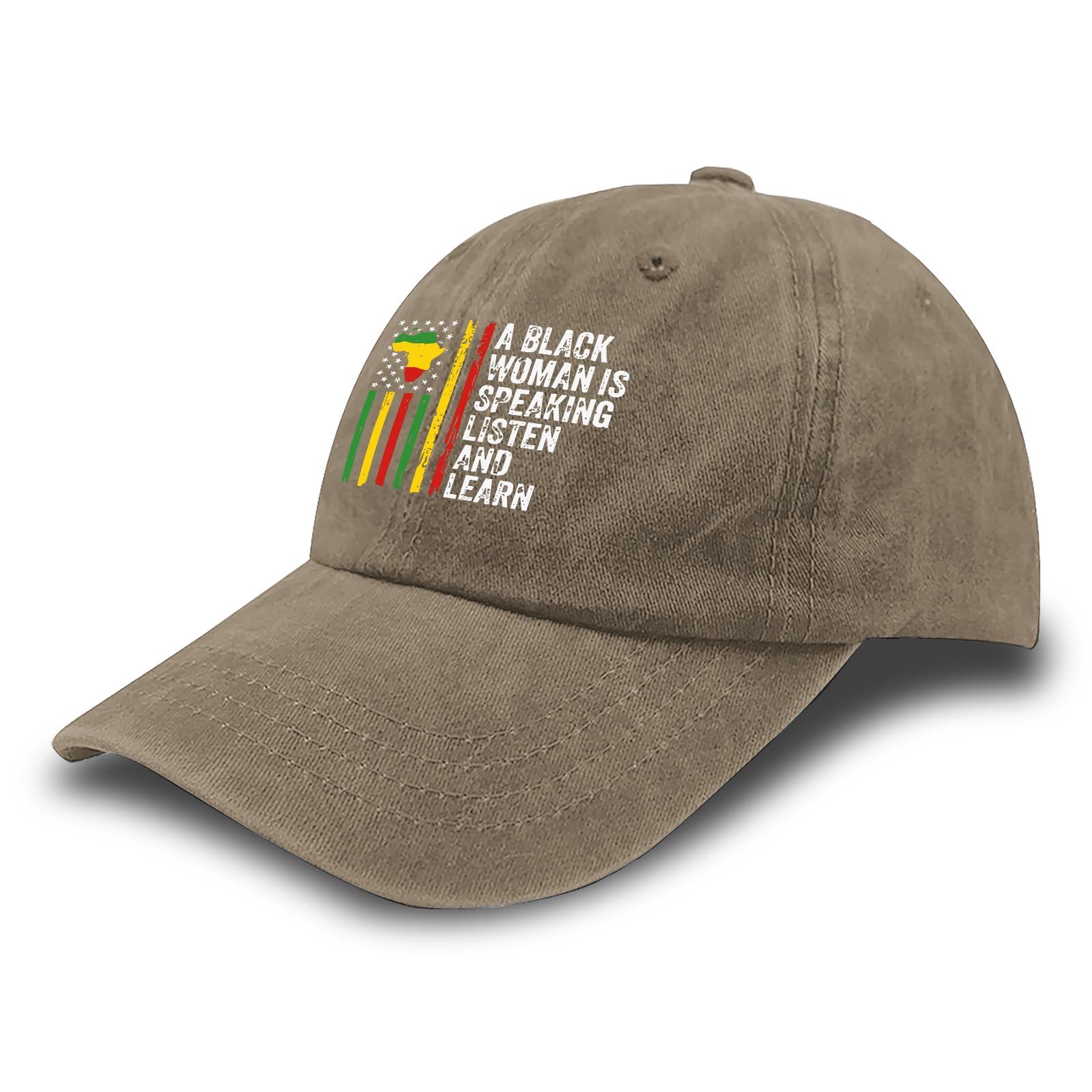 A Black Woman is Speaking Listen and Learn Hats for Men Soft Washed Distressed