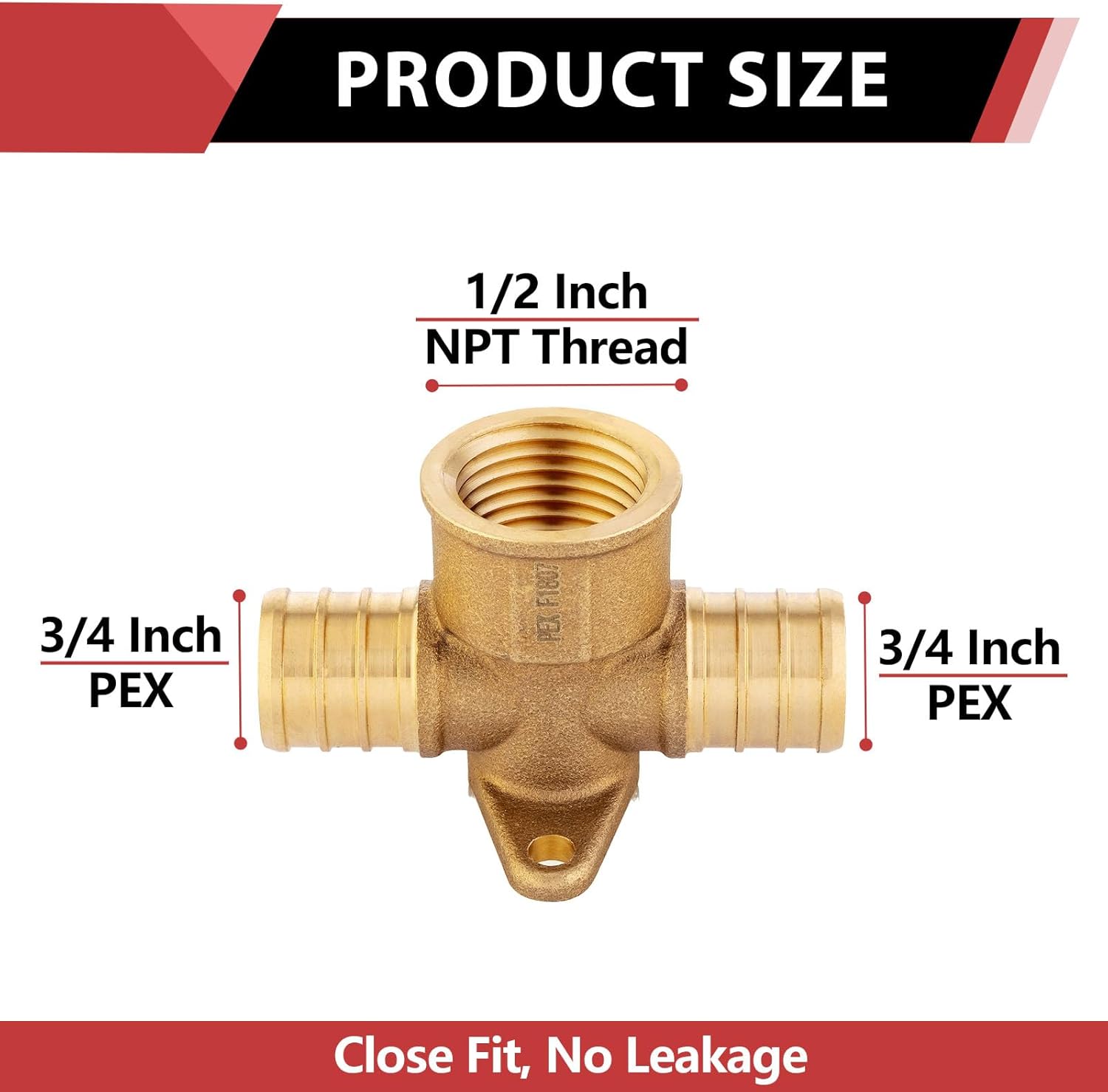(Pack of 10) EFIELD Pex 3/4" x 3/4" x 1/2" Female NPT Threaded Drop-ear Tee, Brass Crimp Fittings, ASTM F1807,(PEX1807173-10PCS)
