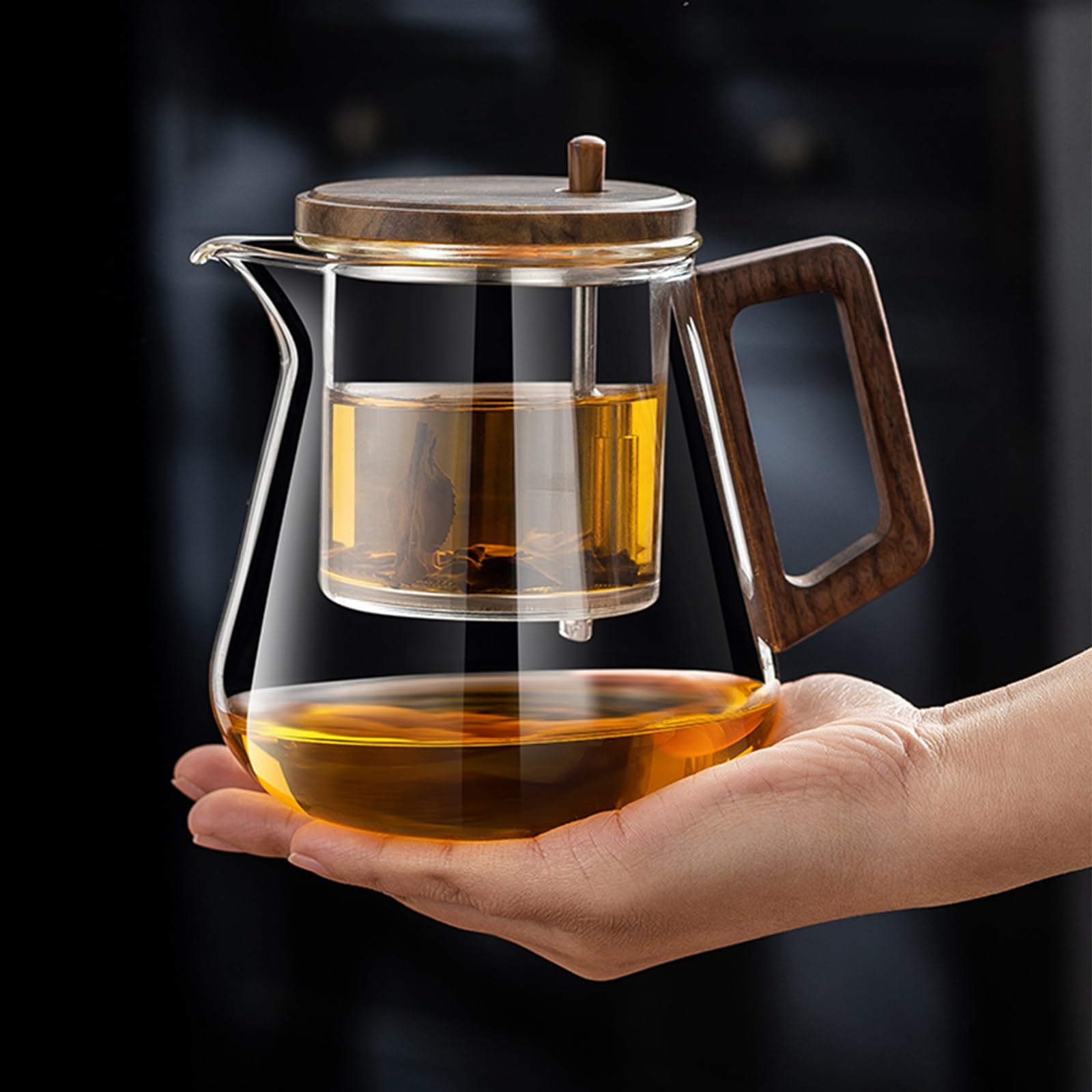 550ml Water Separation Glass Teapot with Wooden Handle, Holzdeckel Teekanne Glas Mit Siebeinsatz Glaskanne KäLtebestäNdiges Und HitzebestäNdiges, Enchantipot Magic Tea Pot(750ml 12 * 7.5 * 7.5cm)