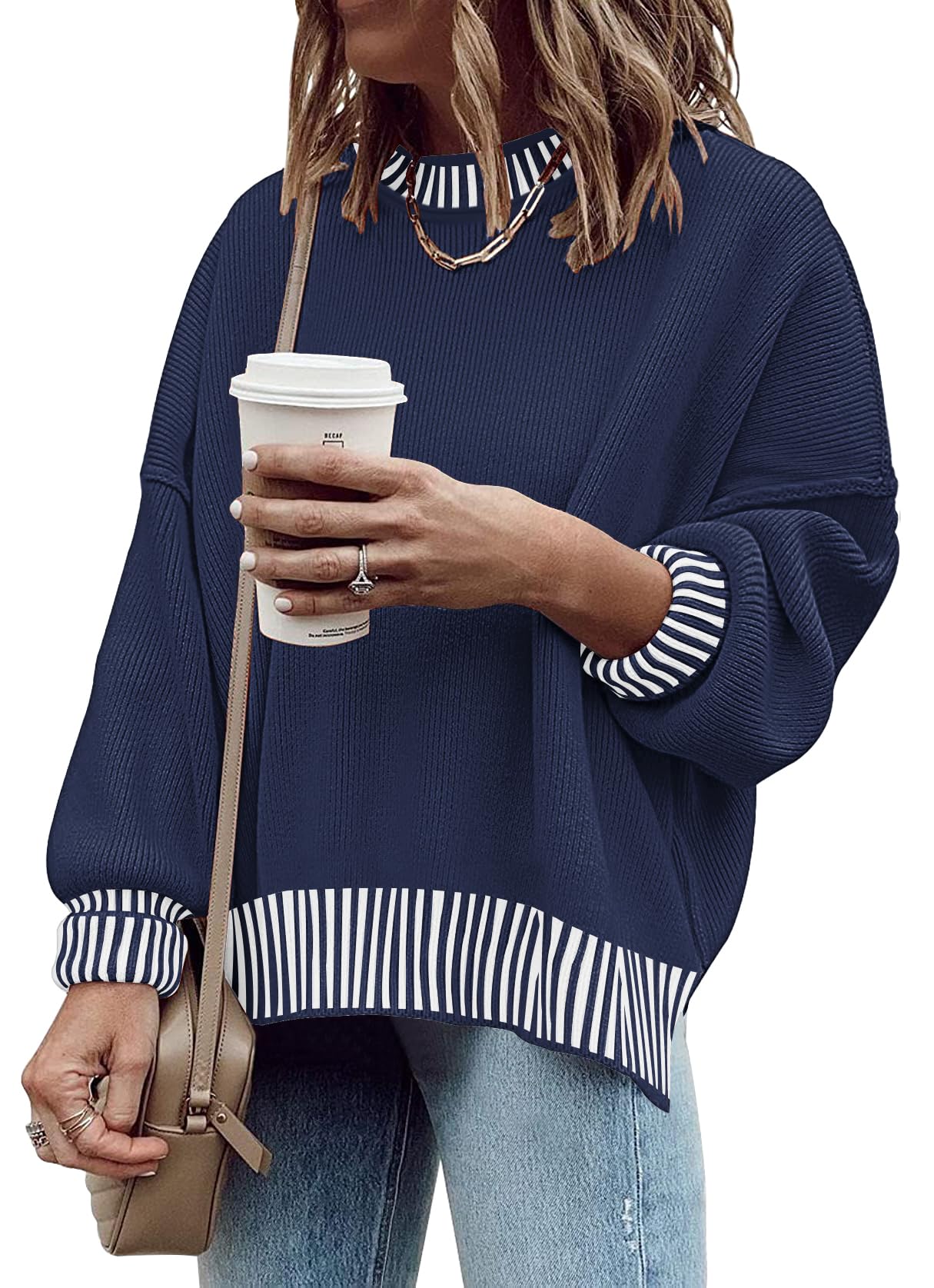 Womens Oversized Sweaters Fall 2026 Fashion Clothes Colorblock Knit Tops