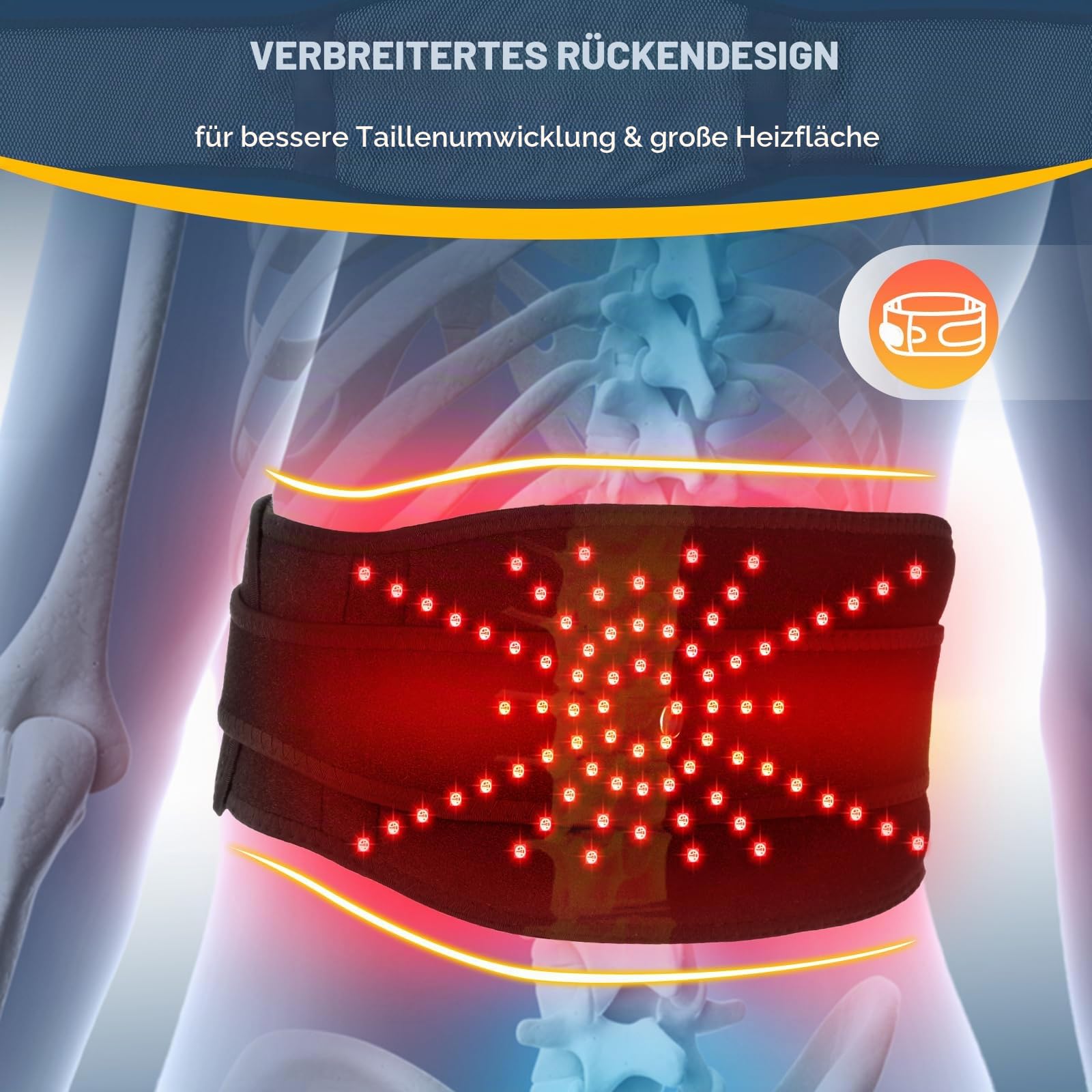 Elektrische Heizmatte Für Die Taille, Kabelloser Beheizter Rückengürtel Bauchwärmer Lendenwirbelstütze Mit Exklusivem Touchscreen, 3 Heizstufen Und 3 Massagemodi, Zur Unteren Rückens Mit 5000mAh-Akku