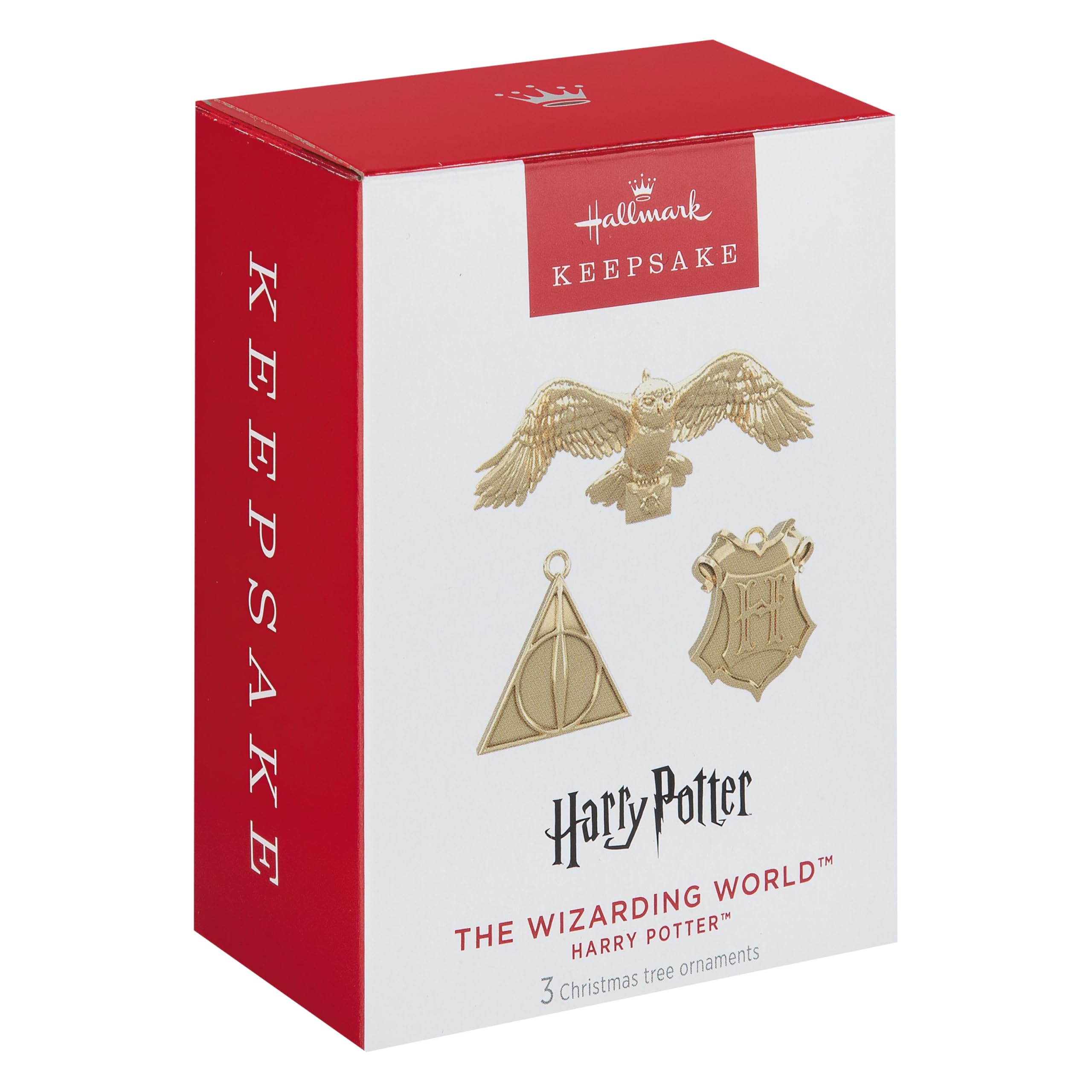 Hallmark Keepsake Harry Potter Ornaments - 3 Pack Deathly Hallows, Hedwig & Hogwarts Crest Design, Gold, Pack of 3 - Image 2