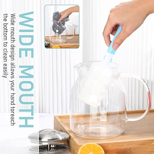 Miniatura 6 de Dandat 2 jarras de vidrio con tapa y boquilla, jarra de agua de vidrio con asa para agua fría caliente, té helado, jugo de café, cepillo de limpieza
