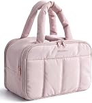 BAGSMART Large Puffy Travel Toiletry Bag for Women, Lightweight Cosmetic Makeup Organizer with Handle, Business Trip Accessories Essentials Toiletries, Black