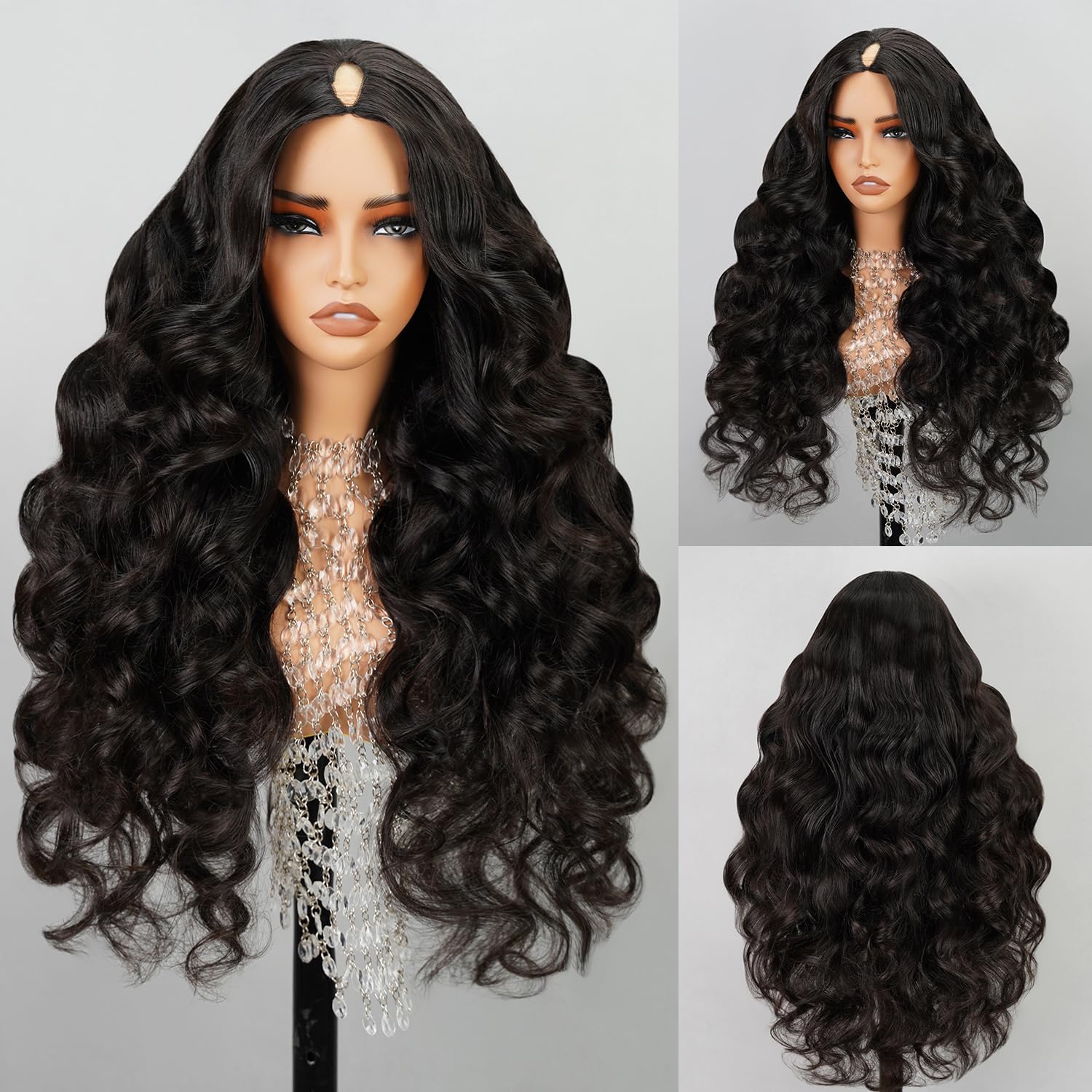 MEGALOOK V Part Wig Human Hair Body Wave Glueless Wigs Human Hair Clip in U Part Human Hair Wig No Sew In No Glue No Leave Out Human Hair Wigs for Black Women 180% Density Natural Color 18 Inch