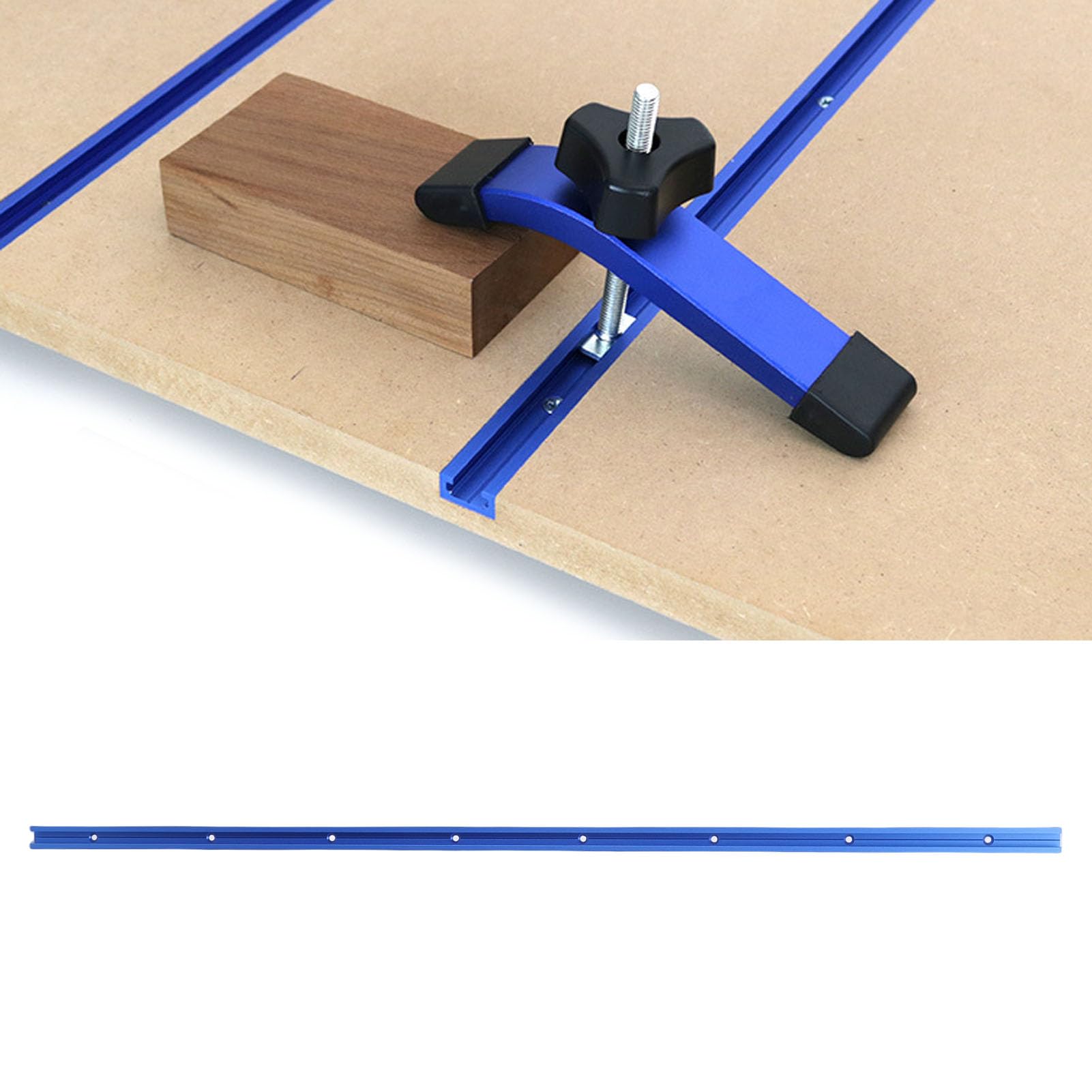 Carril en T de 800 Mm, Construcción Duradera de Aleación de Aluminio | Compatible con componentes tipo T, Orificios pretaladrados, Deslizamiento suave para carpintería